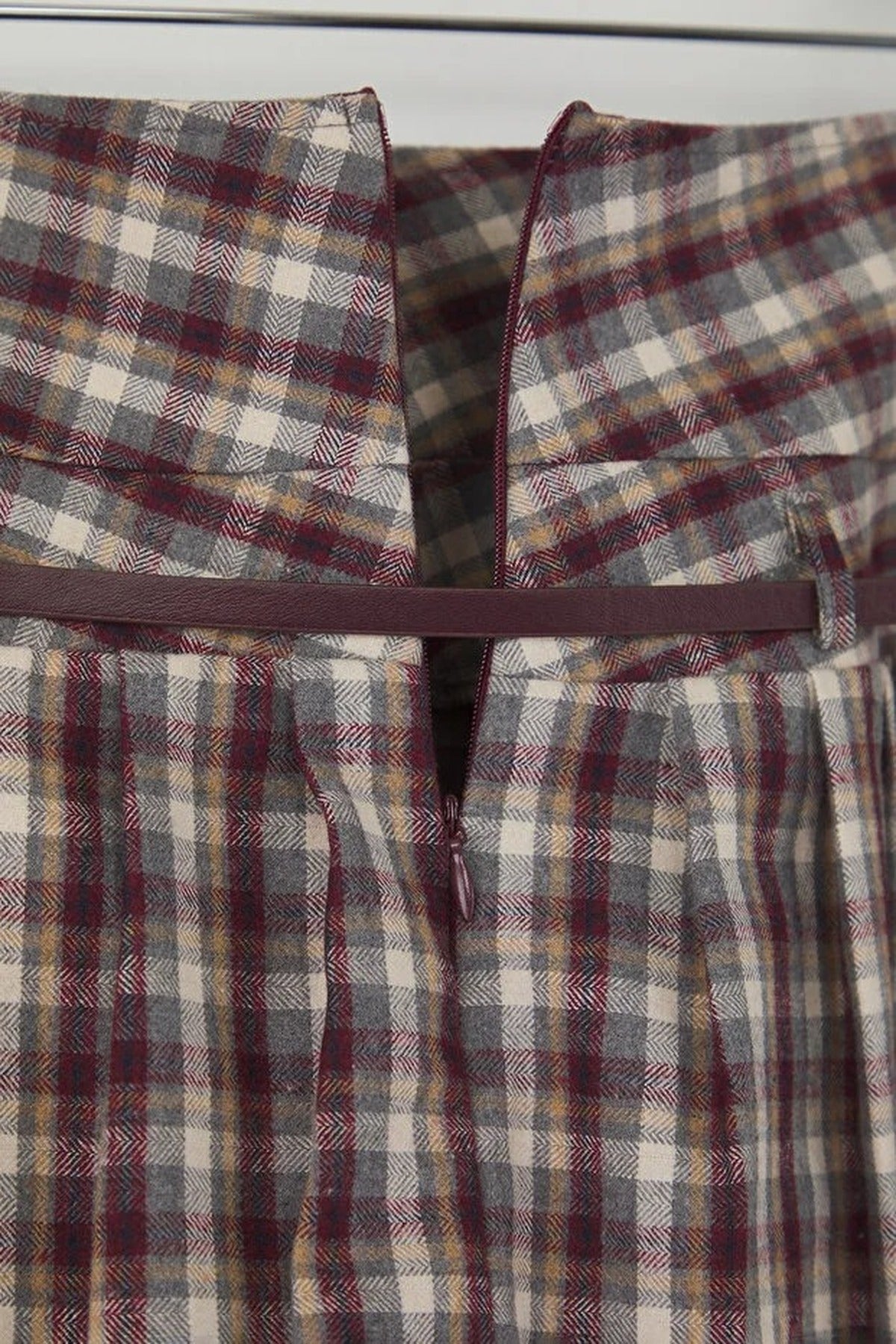 Belted Checked Pleated Mini Skirt