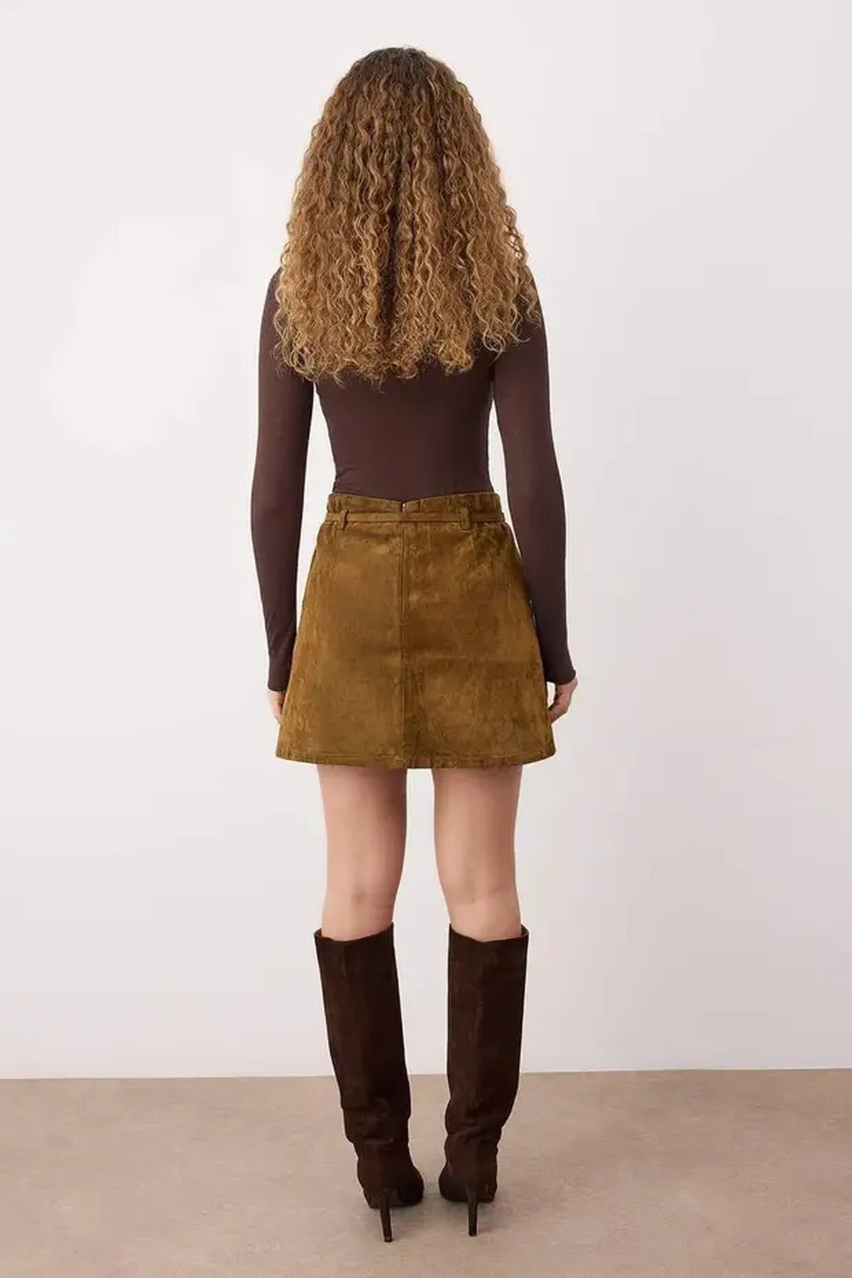 Suede Look Mini Denim Skirt with Belt Detail