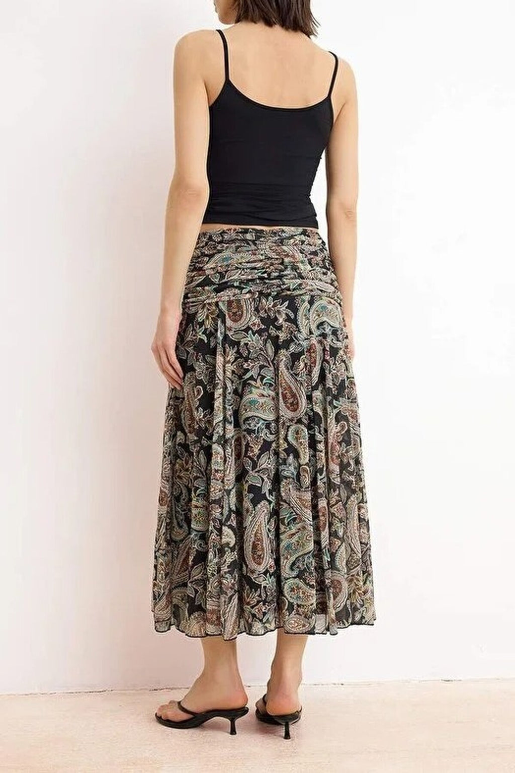 Maxi Gathered Boho Chic Printed Tulle Stretch Knit Skirt