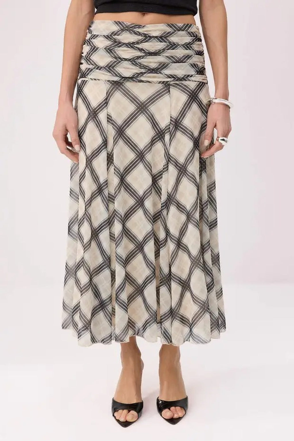 Maxi Gathered Boho Chic Printed Tulle Stretch Knit Skirt