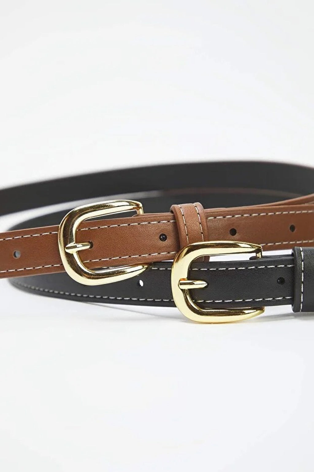 Double Pack Women's Belt with Stitching Detail
