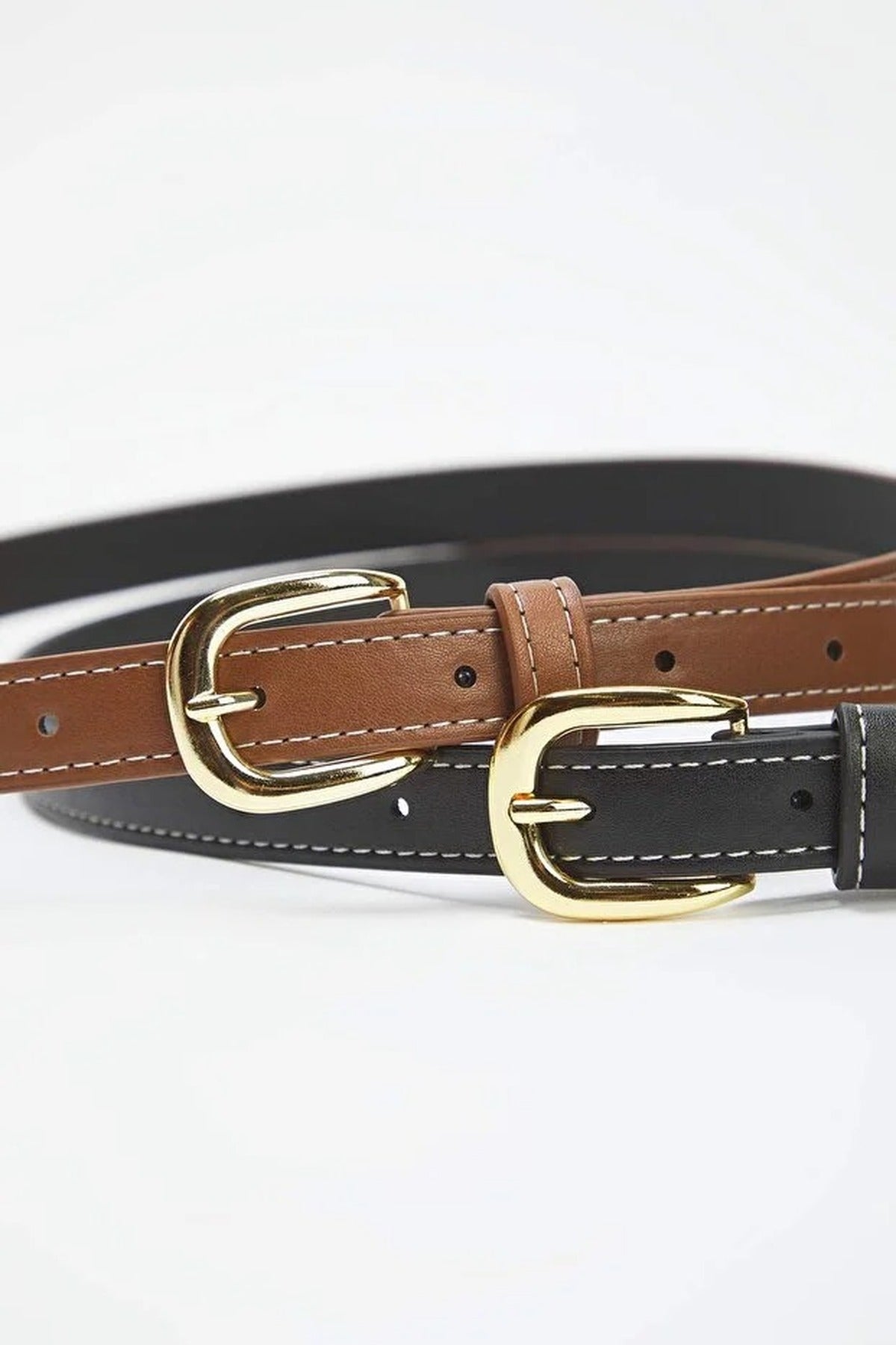 Double Pack Women's Belt with Stitching Detail