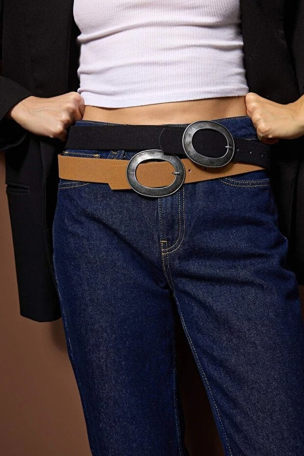 Double Pack Women's Belt with Metal Buckle