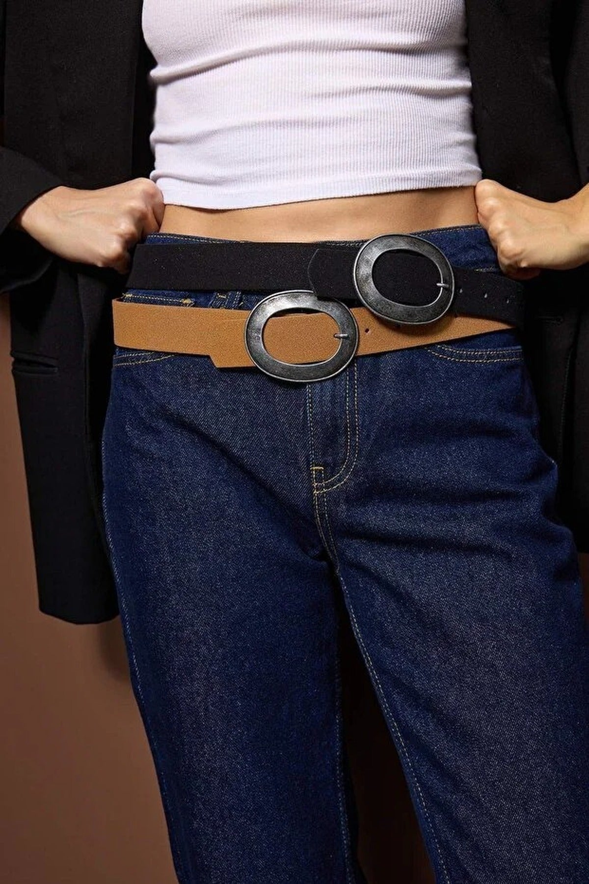 Double Pack Women's Belt with Metal Buckle