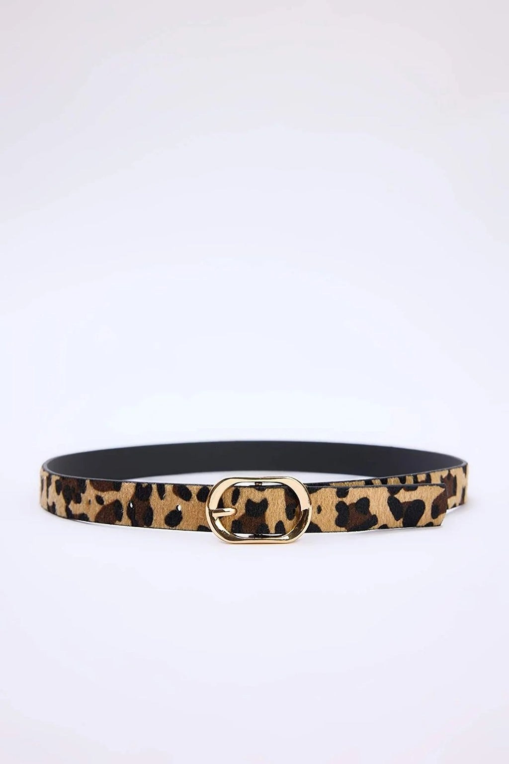 Leopard Print Thai Feather Oval Buckle Women's Belt