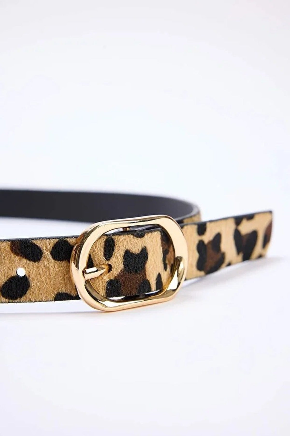 Leopard Print Thai Feather Oval Buckle Women's Belt