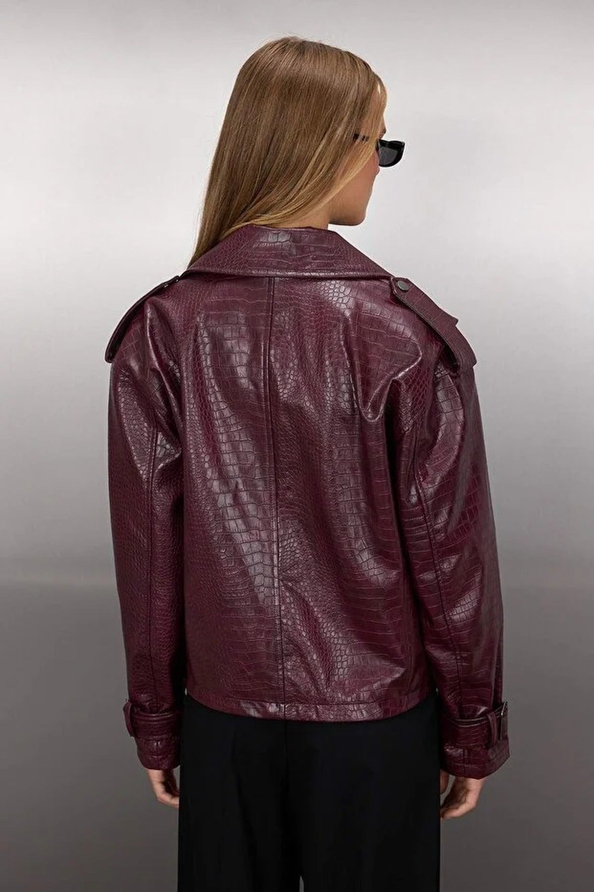 Regular Fit Faux Leather Biker Slim Jacket Coat