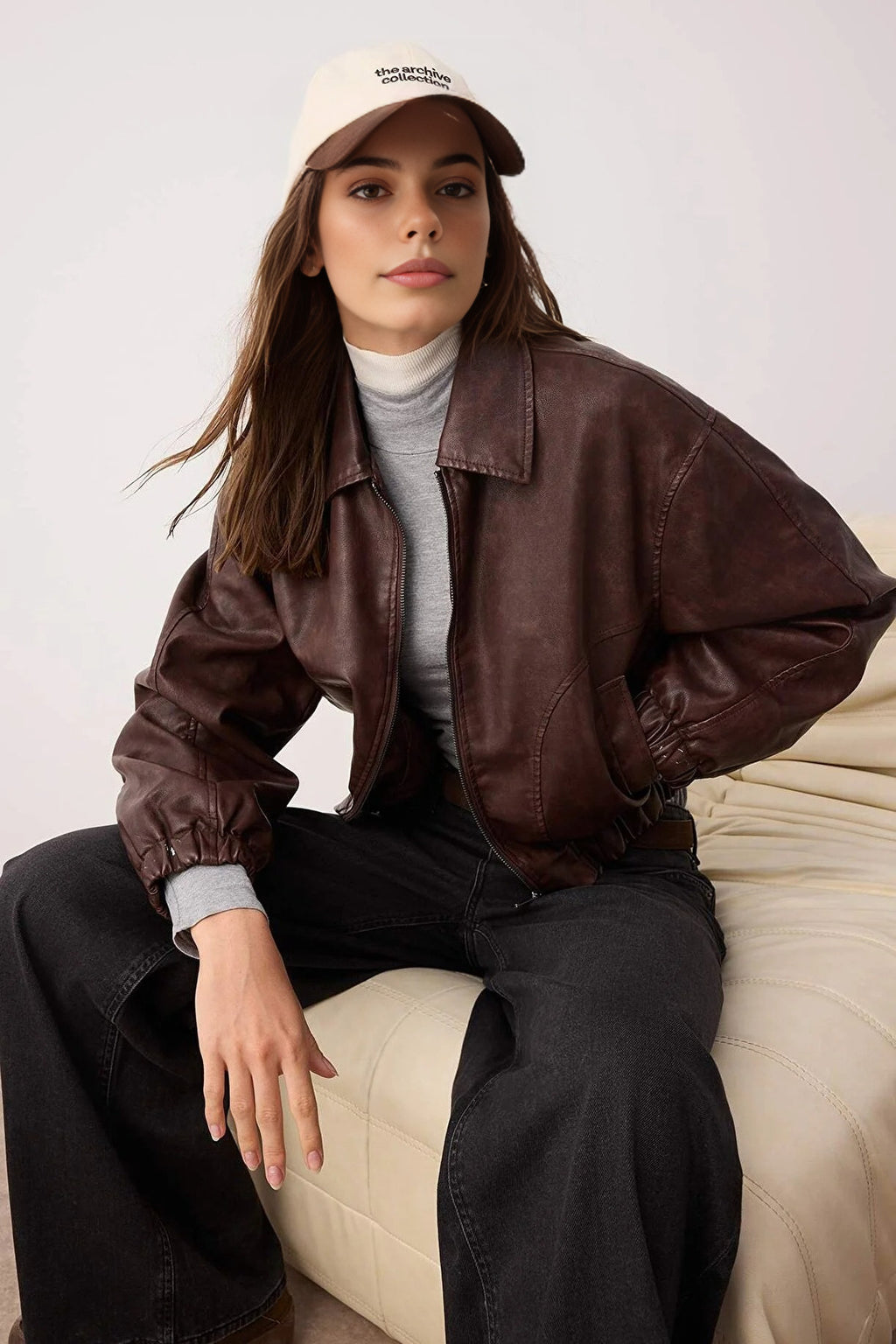 Oversize Fit Faux Leather Quilted Bomber Jacket