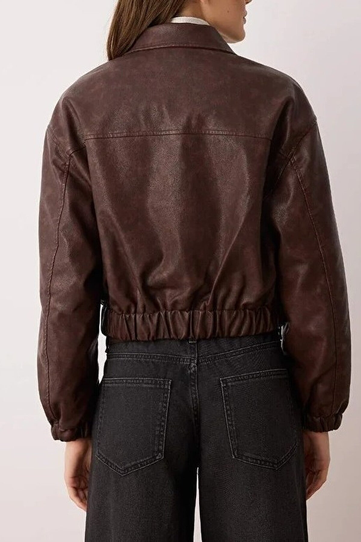 Oversize Fit Faux Leather Quilted Bomber Jacket