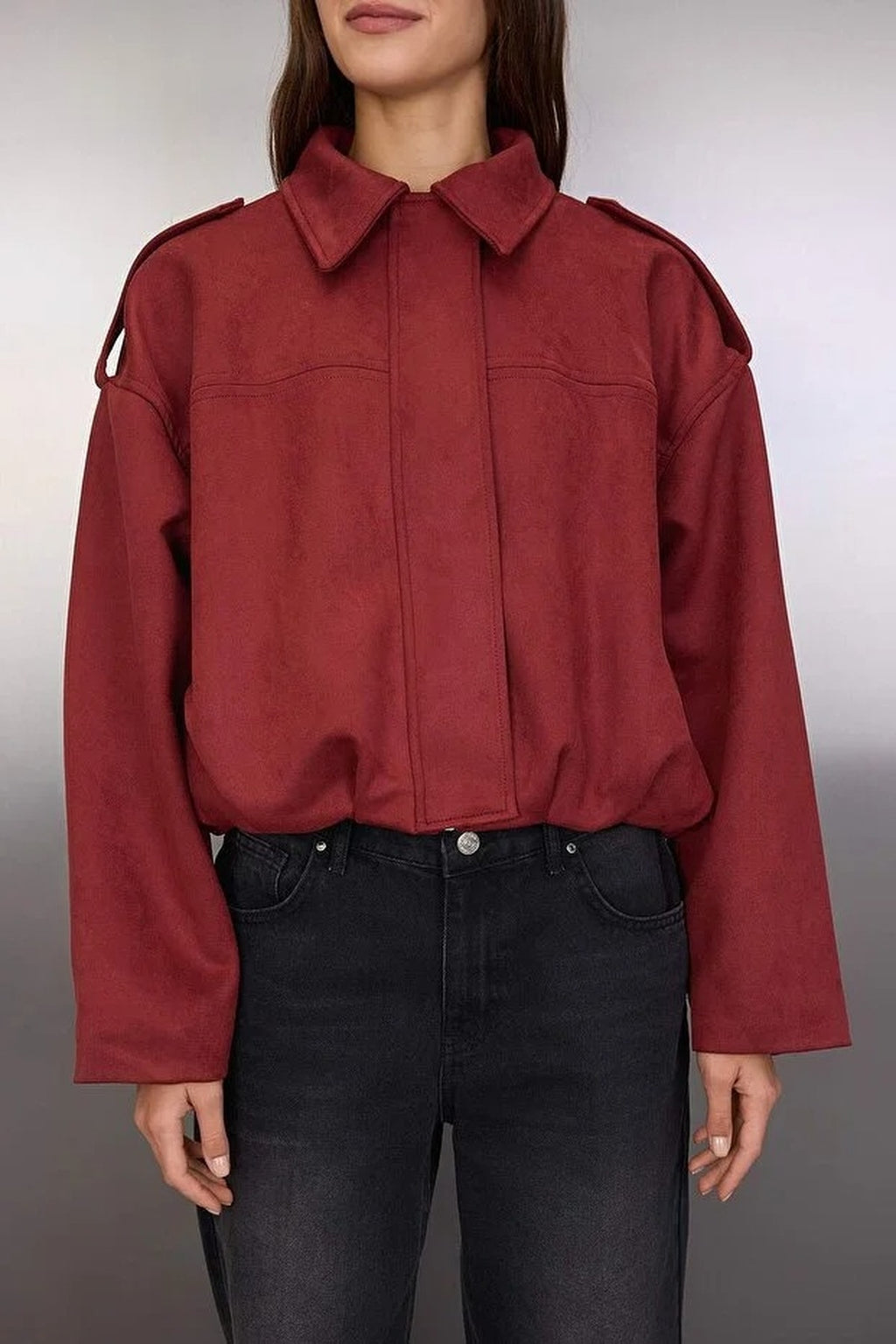 Oversize Fit Suede Bomber Thin Jacket