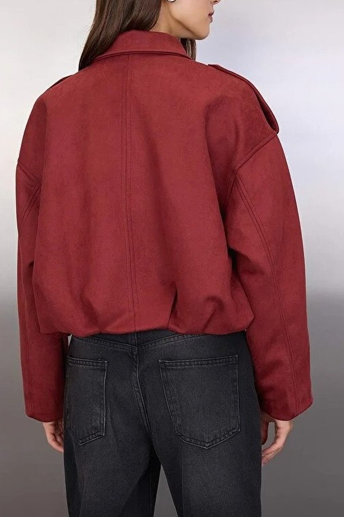 Oversize Fit Suede Bomber Thin Jacket