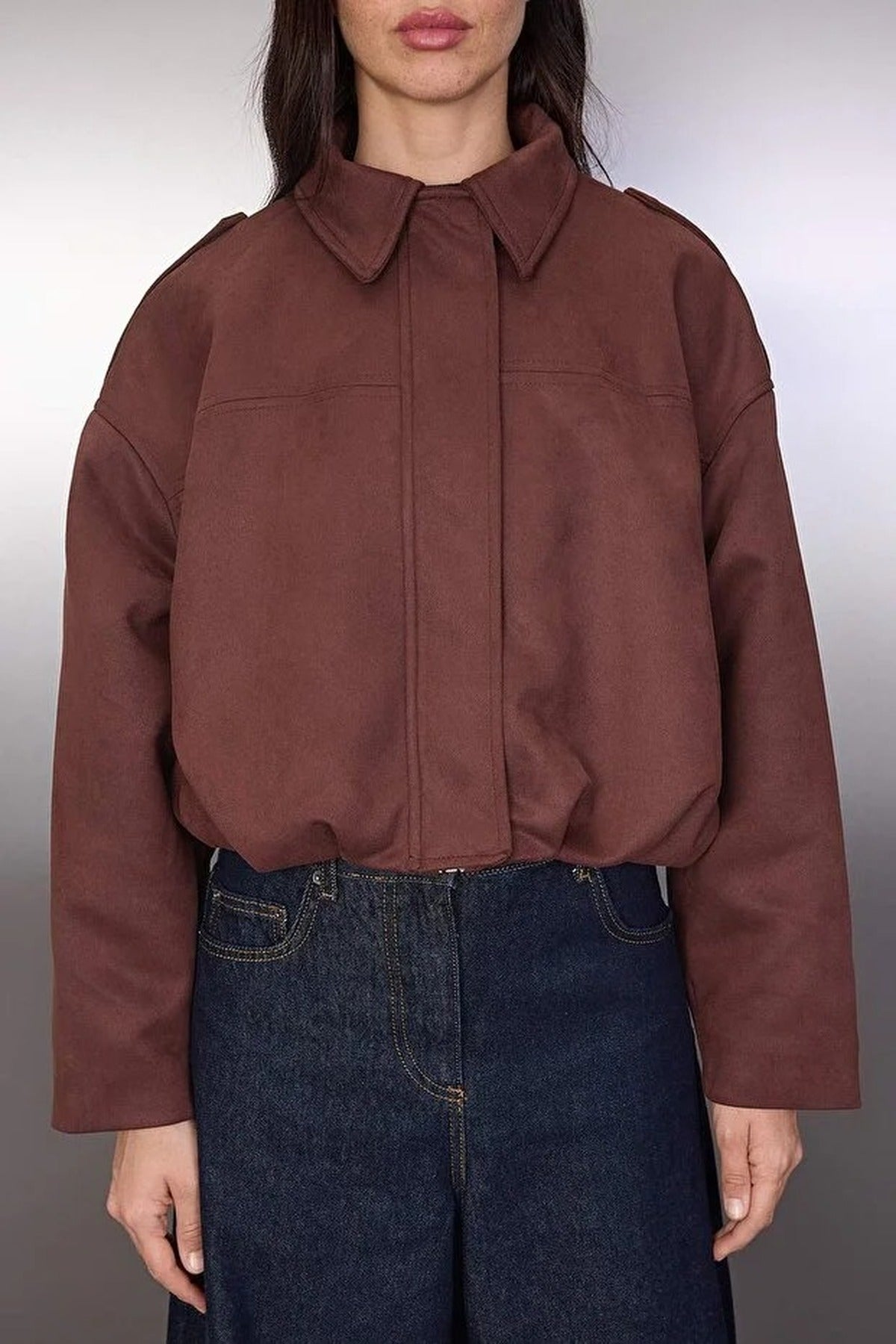 Oversize Fit Suede Bomber Thin Jacket