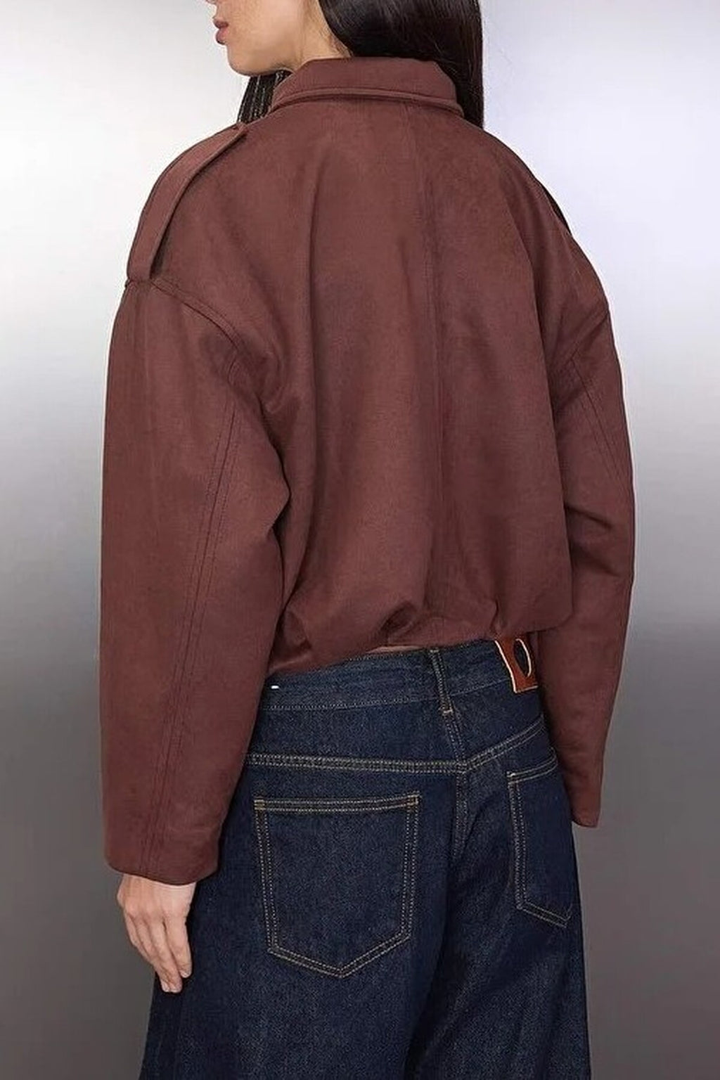 Oversize Fit Suede Bomber Thin Jacket