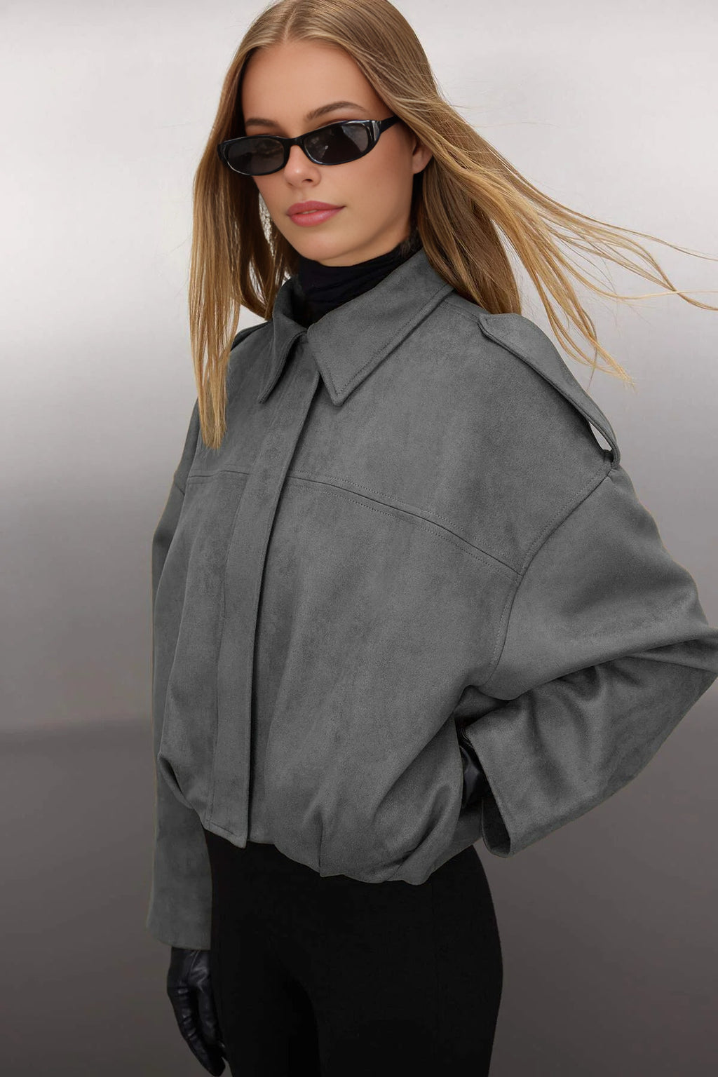 Oversize Fit Suede Bomber Thin Jacket
