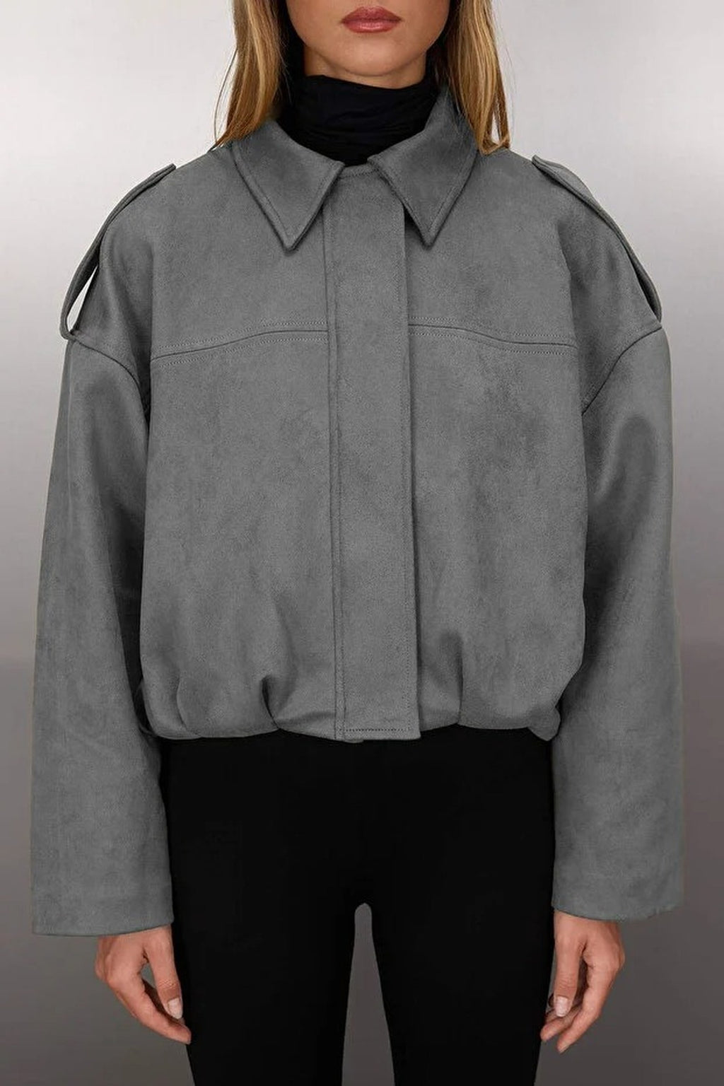 Oversize Fit Suede Bomber Thin Jacket