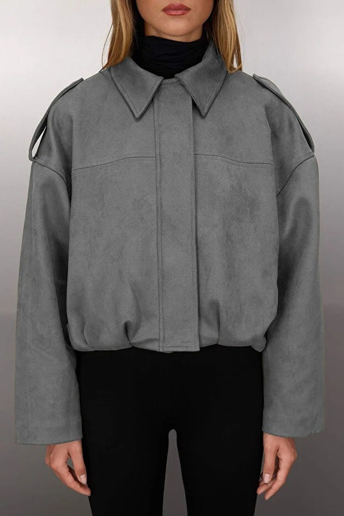 Oversize Fit Suede Bomber Thin Jacket