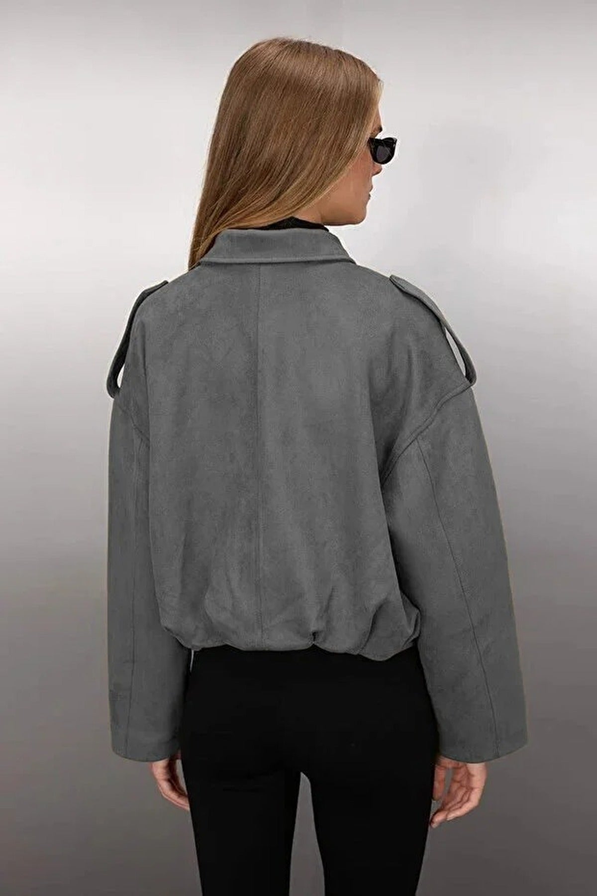 Oversize Fit Suede Bomber Thin Jacket