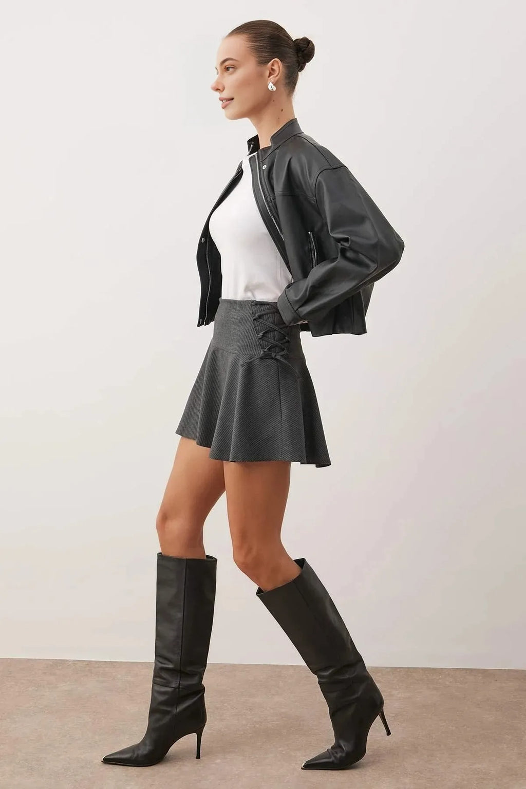Woven Mini Short Skirt with Lace Detail