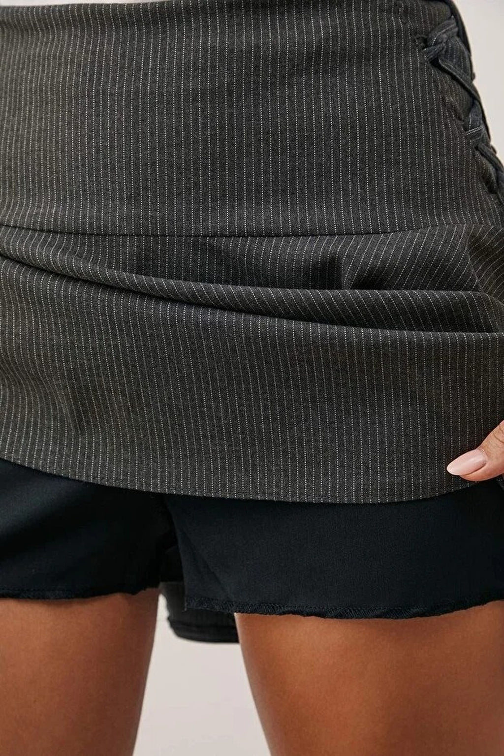 Woven Mini Short Skirt with Lace Detail