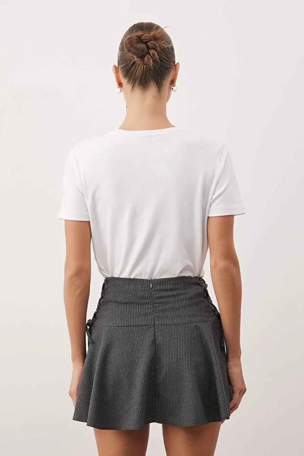 Woven Mini Short Skirt with Lace Detail