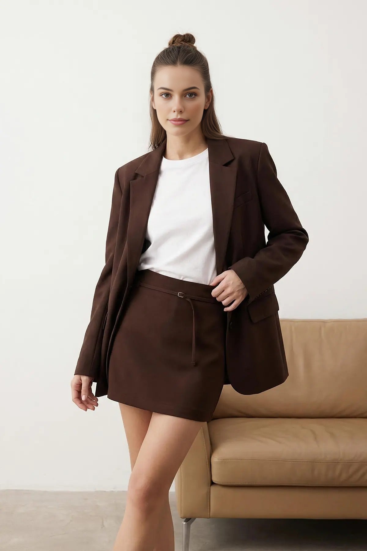 Thin Belt Detail Mini Short Skirt