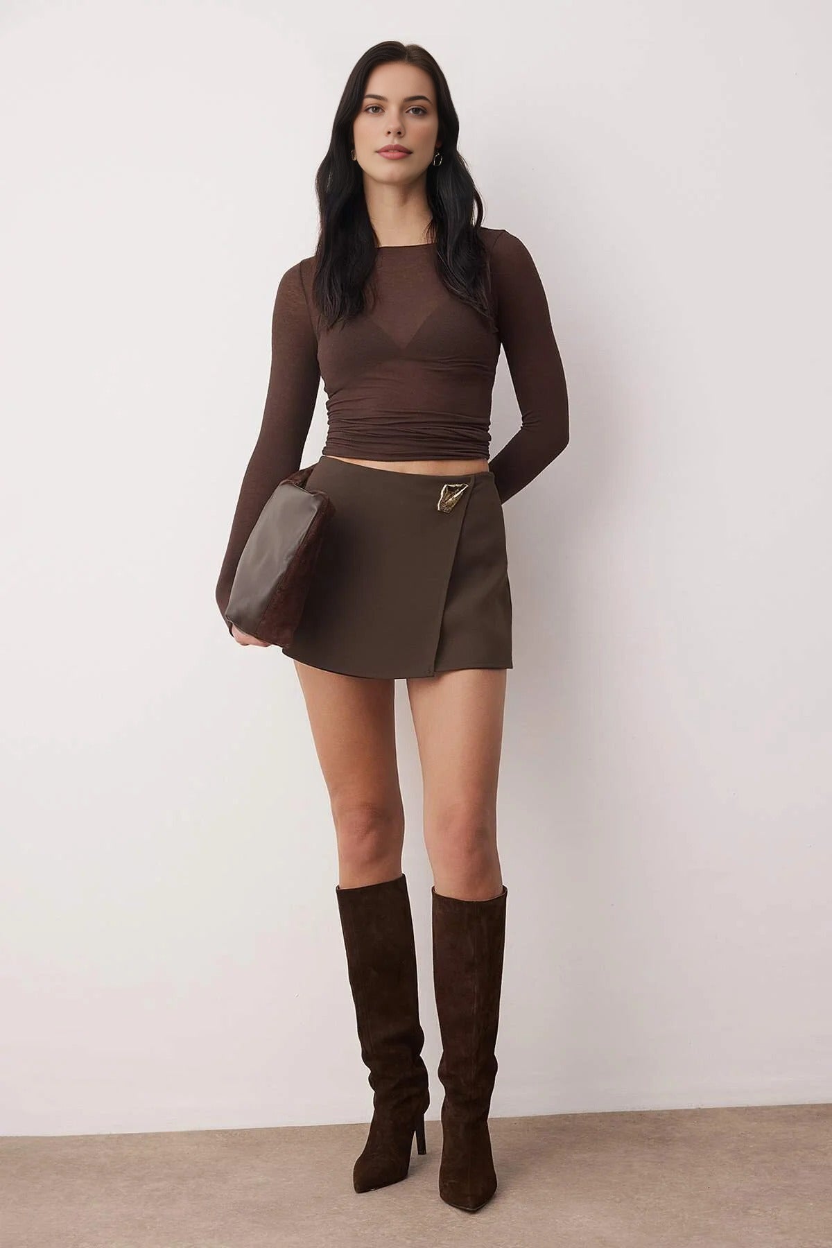 Woven Short Skirt with Accessory Details