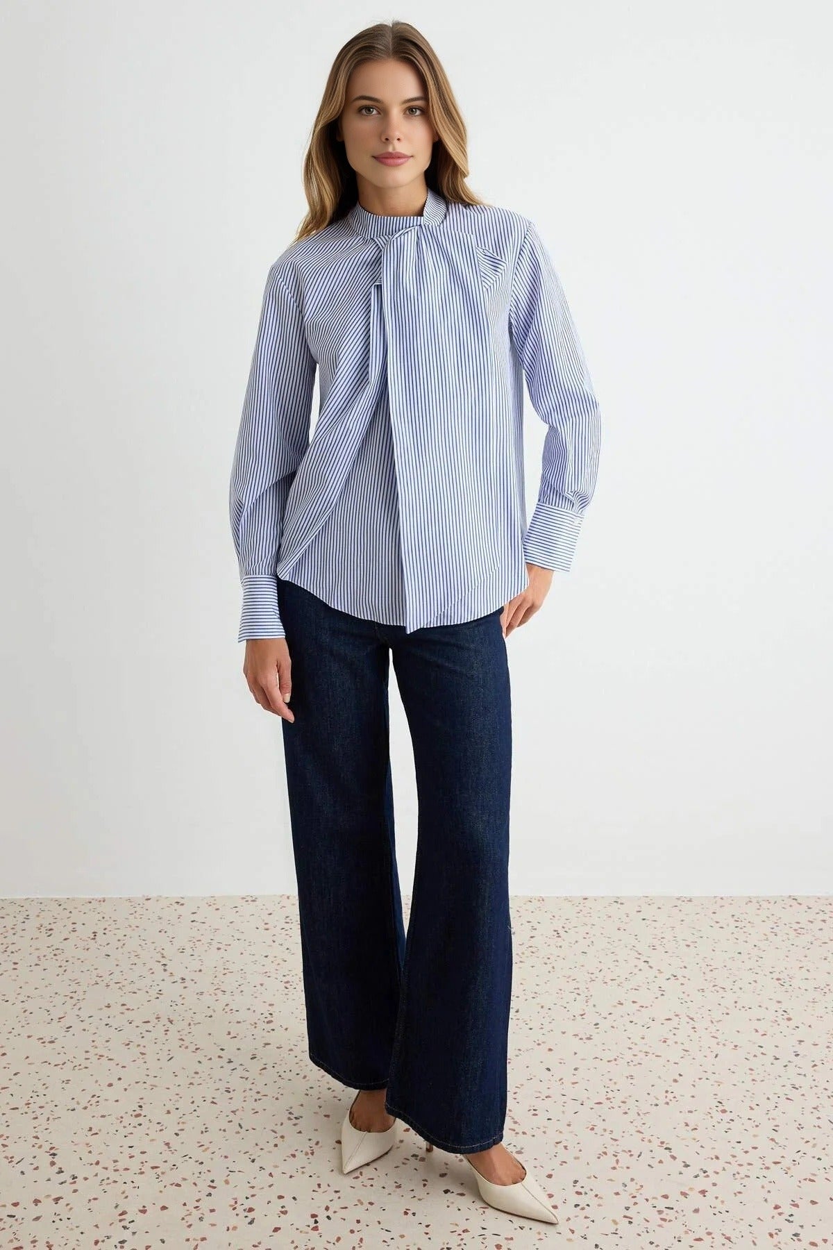 Scarf Neck Long Sleeve Relaxed Blouse