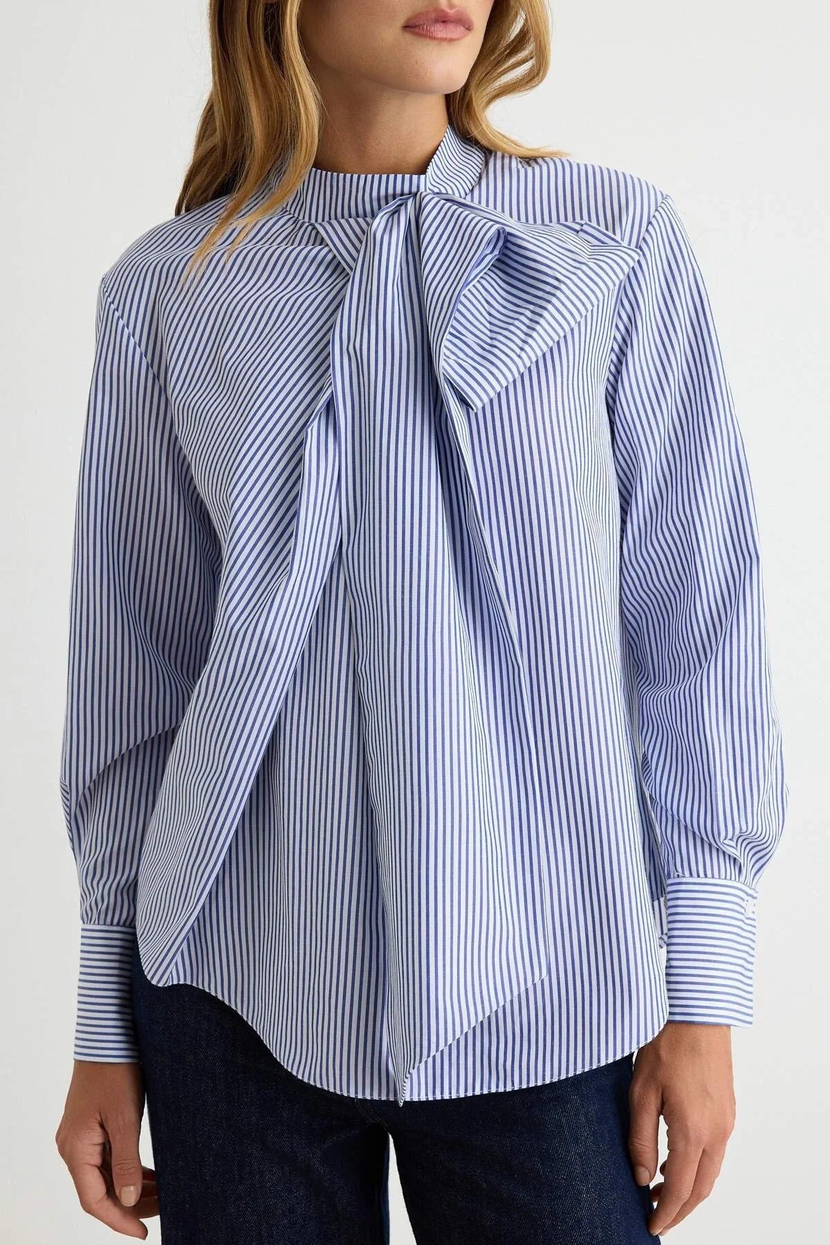 Scarf Neck Long Sleeve Relaxed Blouse
