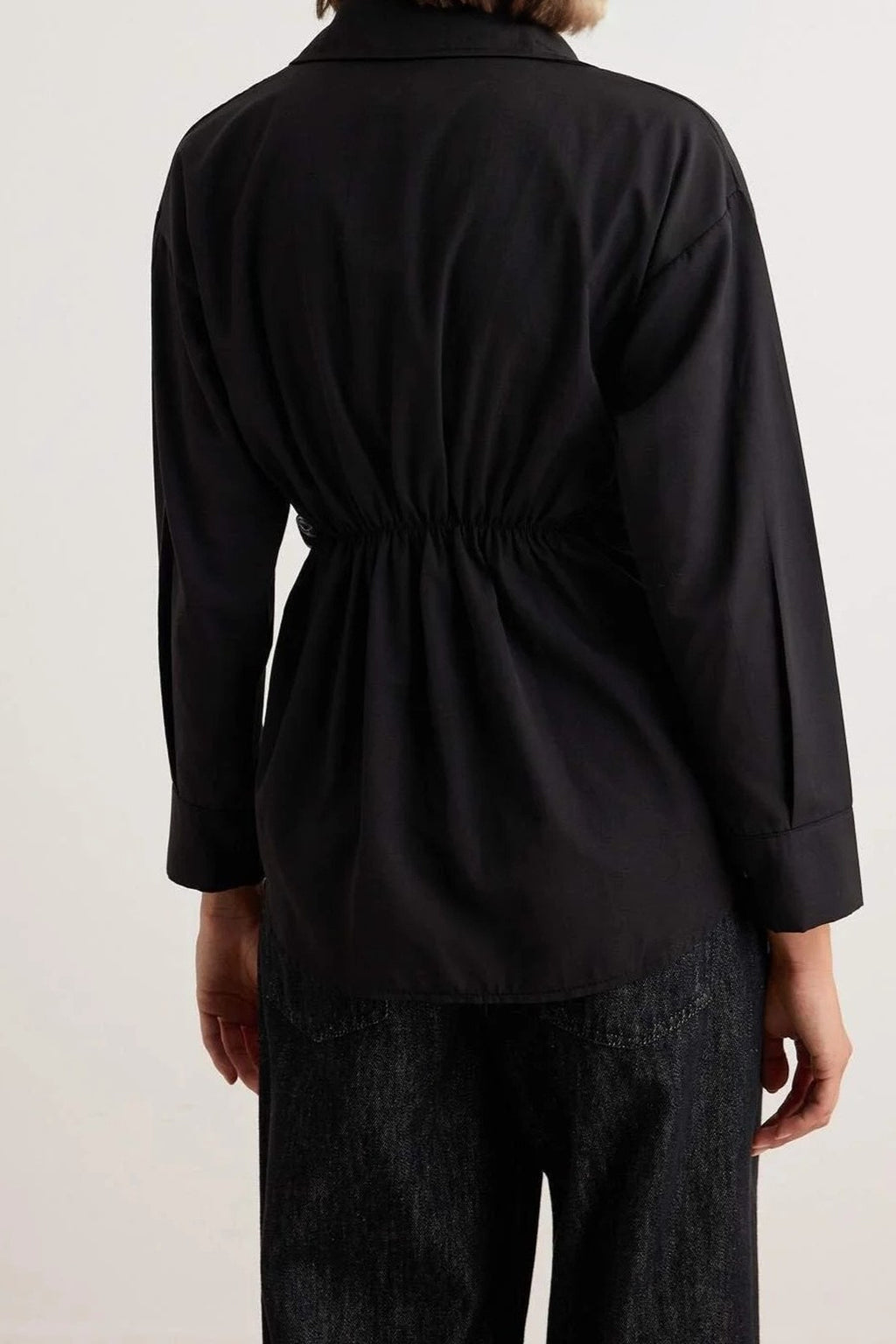 Collared Long Sleeve Wrap Detail Blouse