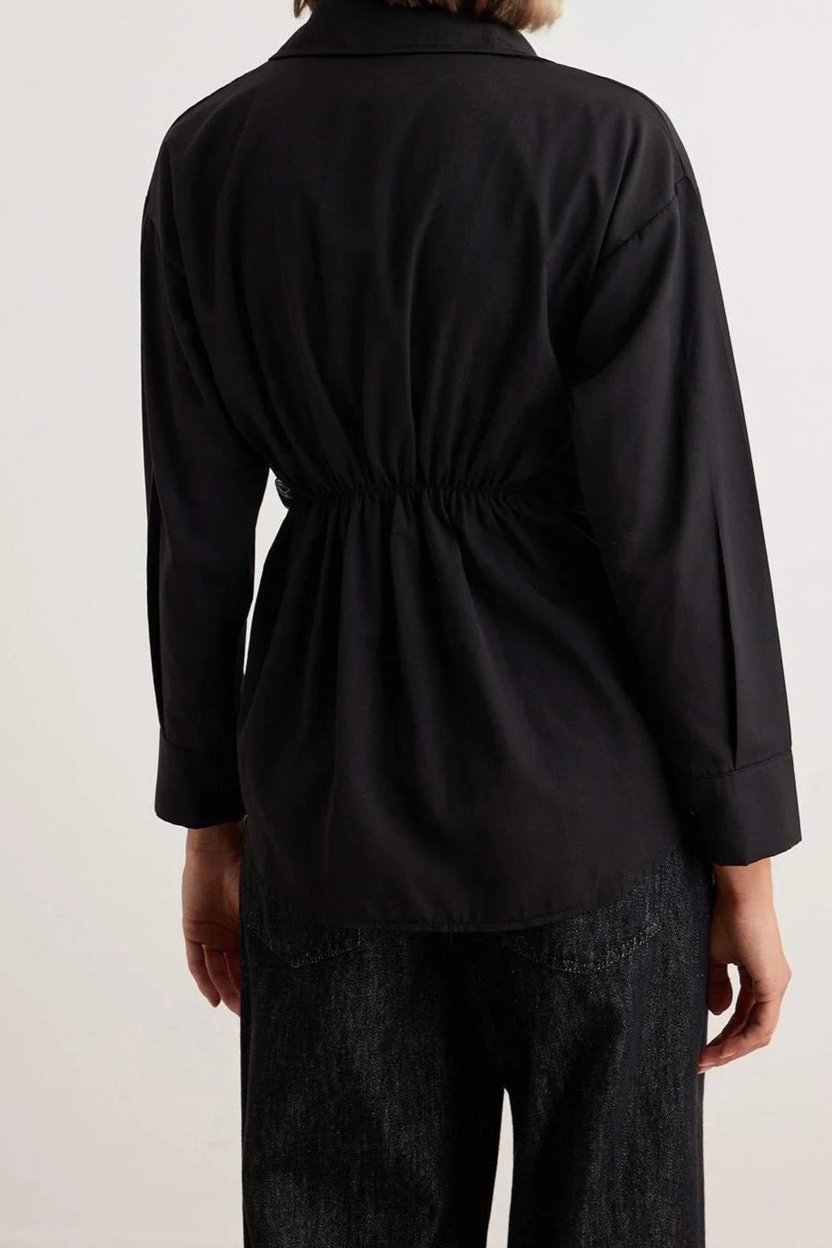 Collared Long Sleeve Wrap Detail Blouse