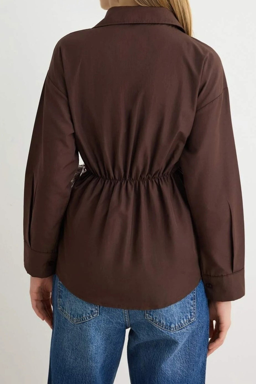 Collared Long Sleeve Wrap Detail Blouse