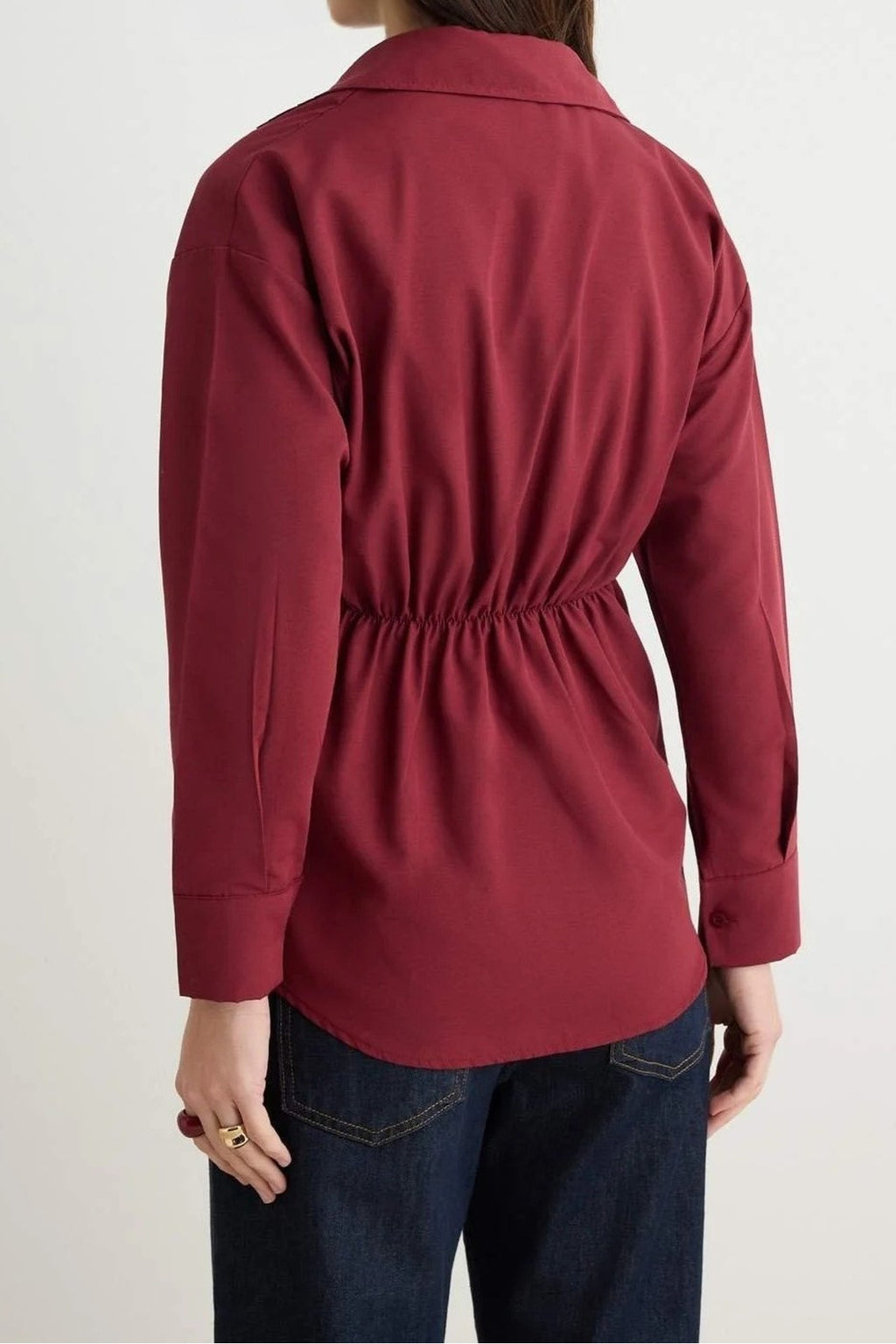 Collared Long Sleeve Wrap Detail Blouse