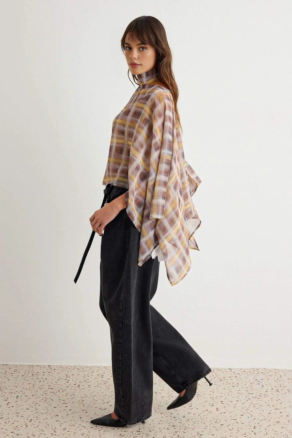 Scarf Detail Oversized Long Sleeve Blouse