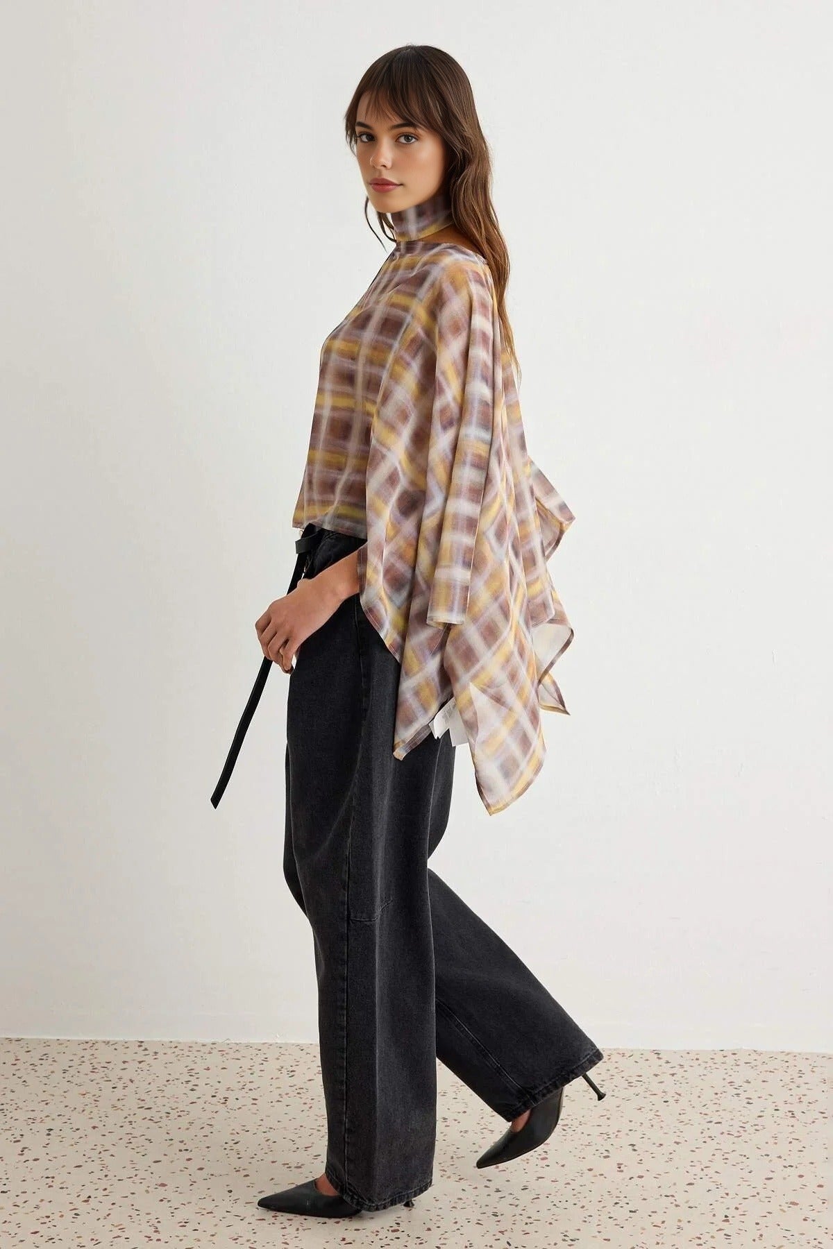 Scarf Detail Oversized Long Sleeve Blouse