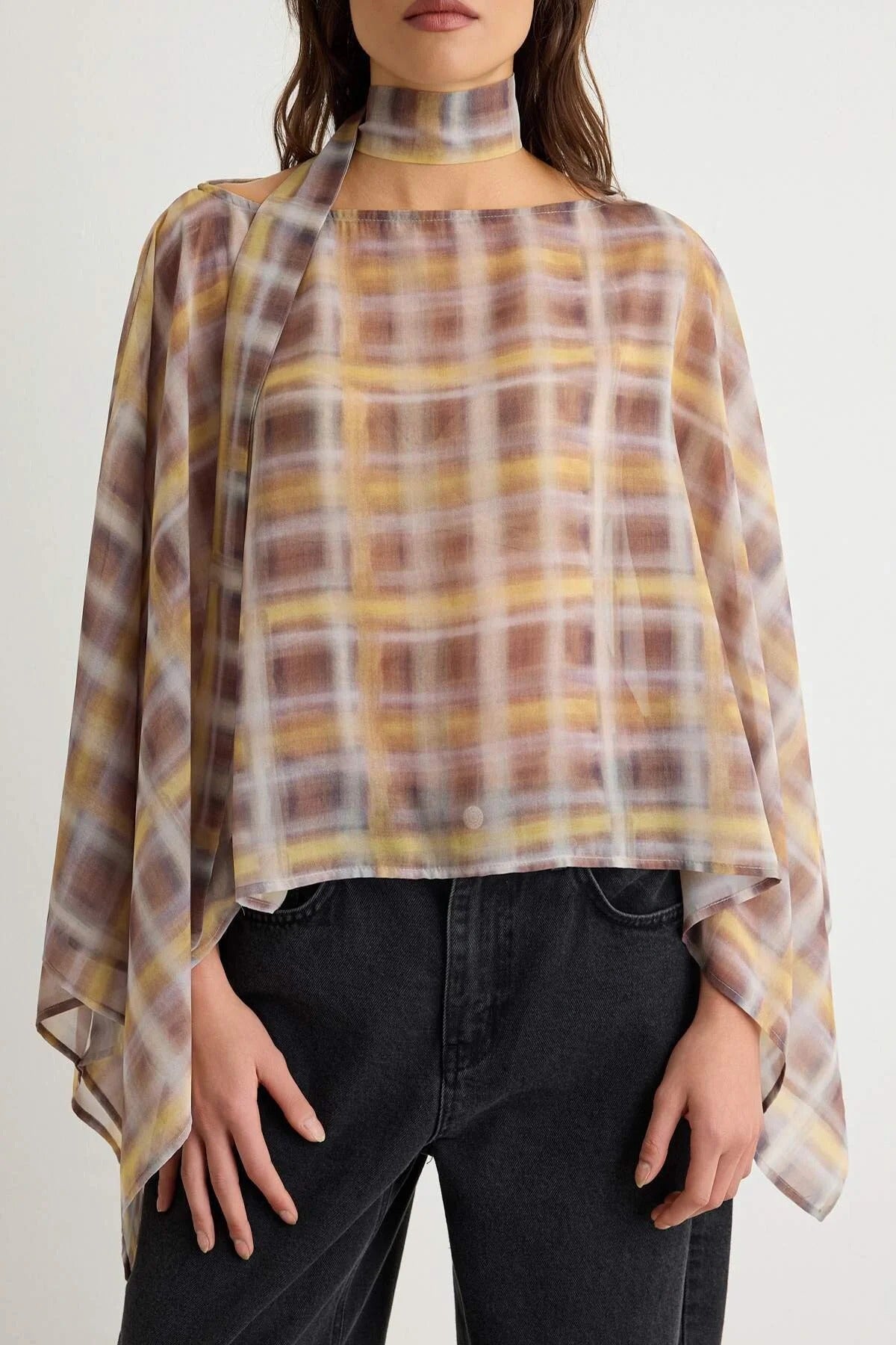 Scarf Detail Oversized Long Sleeve Blouse