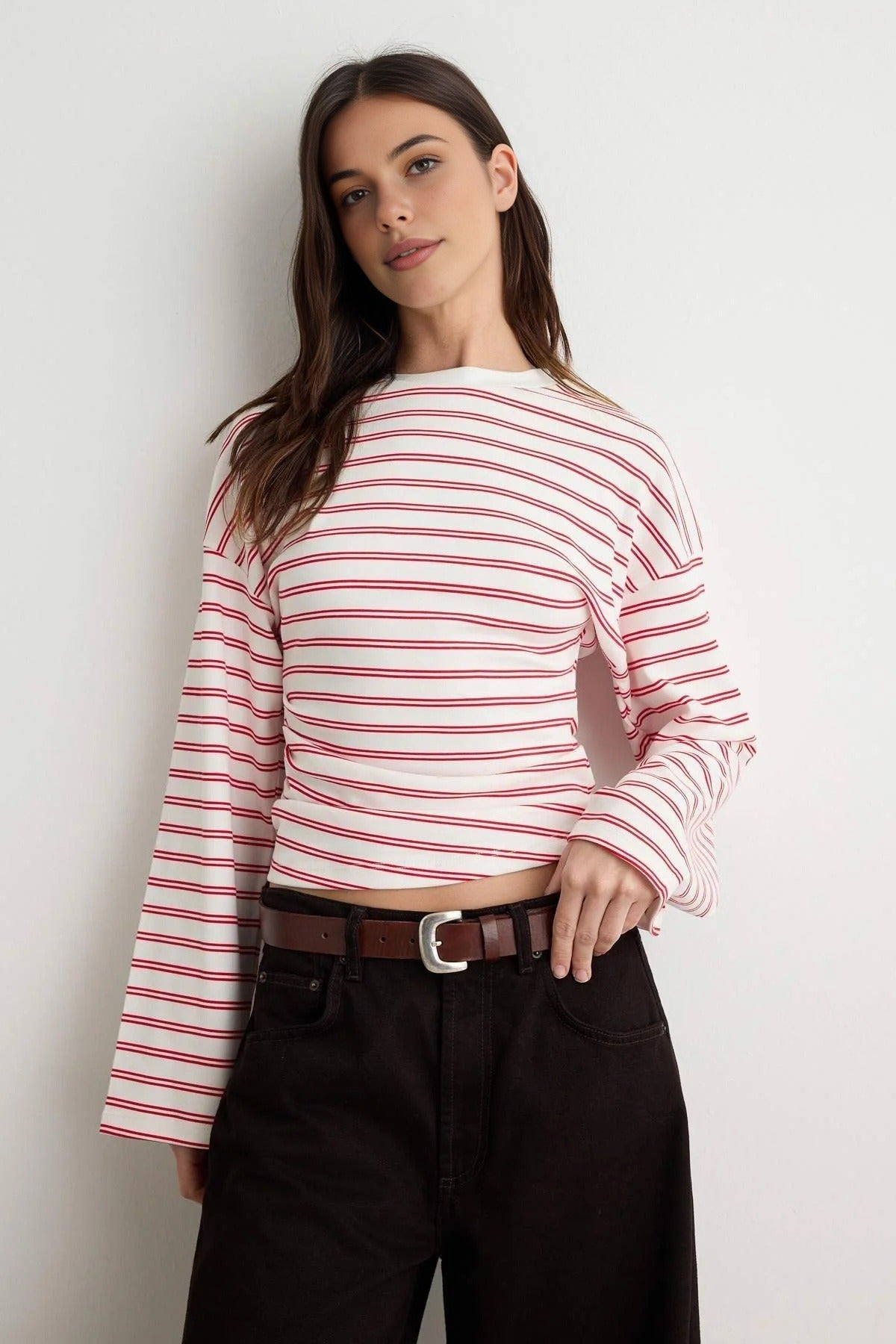 Gathered Waist Bardot Sleeve Blouse