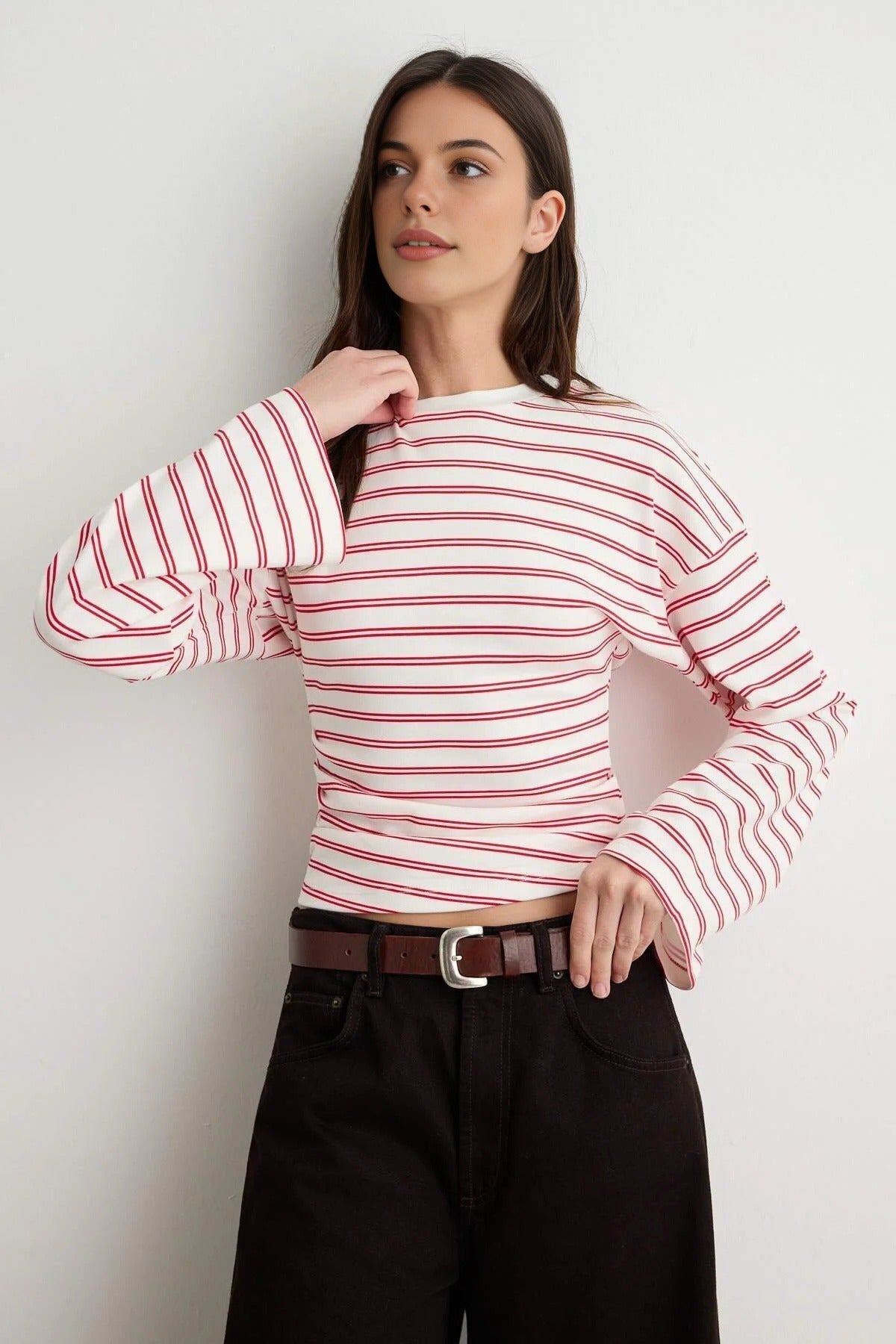 Gathered Waist Bardot Sleeve Blouse