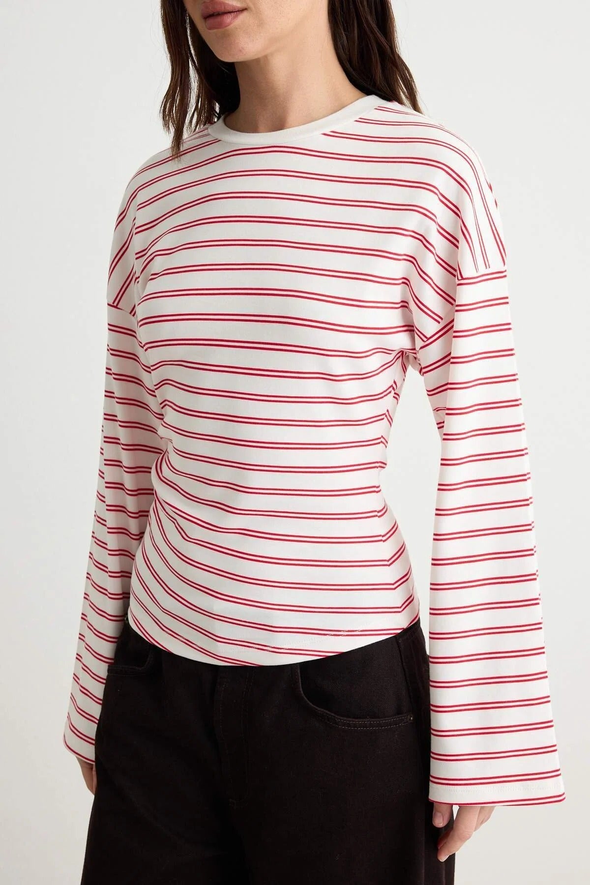 Gathered Waist Bardot Sleeve Blouse