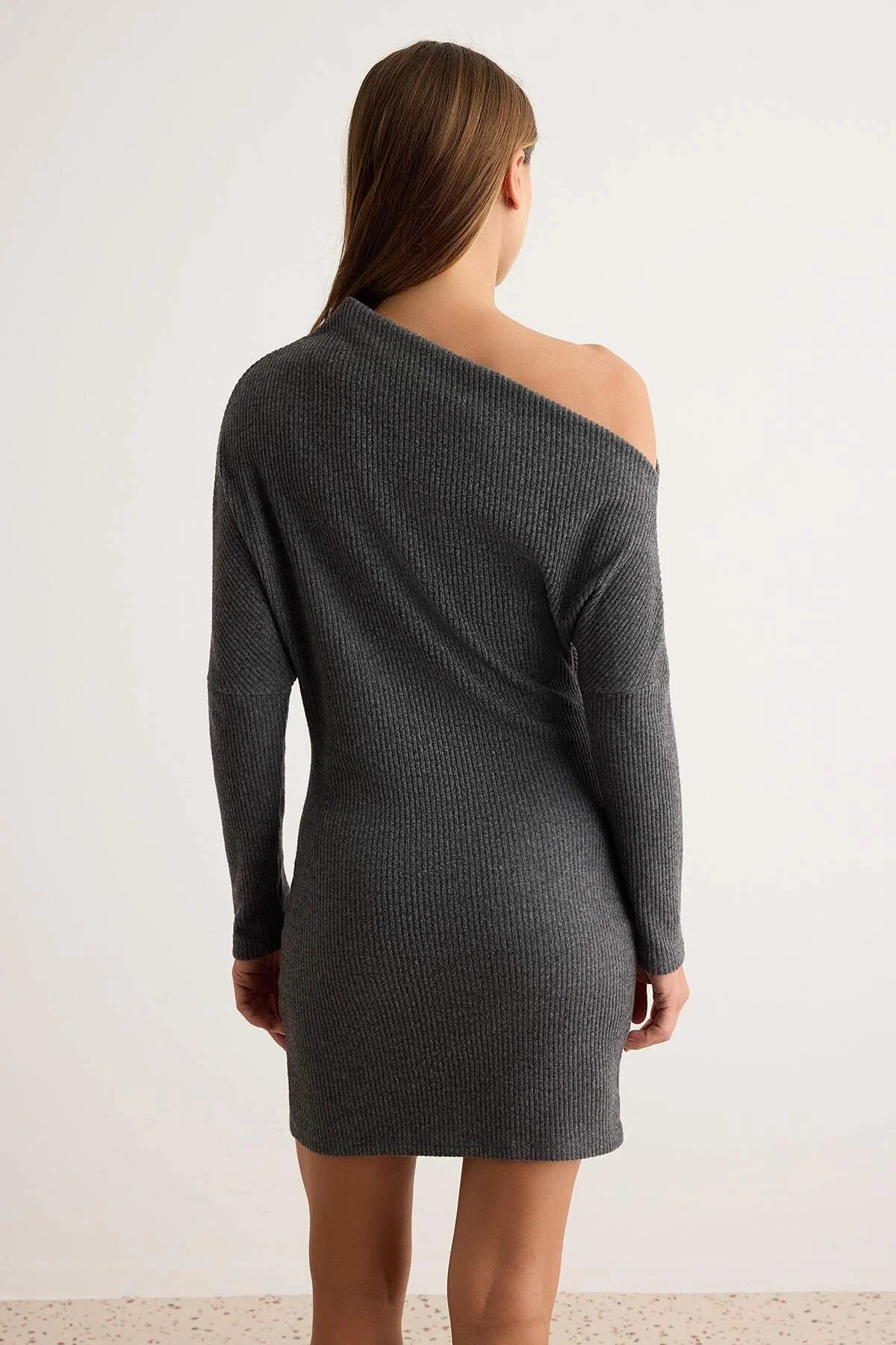 Asymmetric Neck Drop Shoulder Short Sleeve Mini A-Line Dress