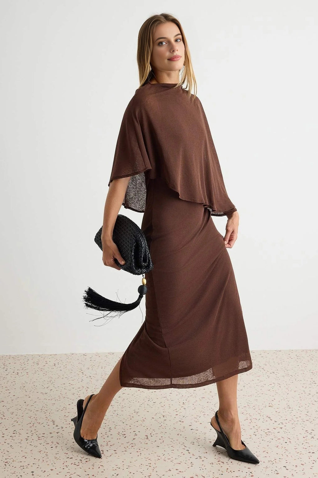 Boat Neck Batwing Sleeve Bodycon Maxi Dress