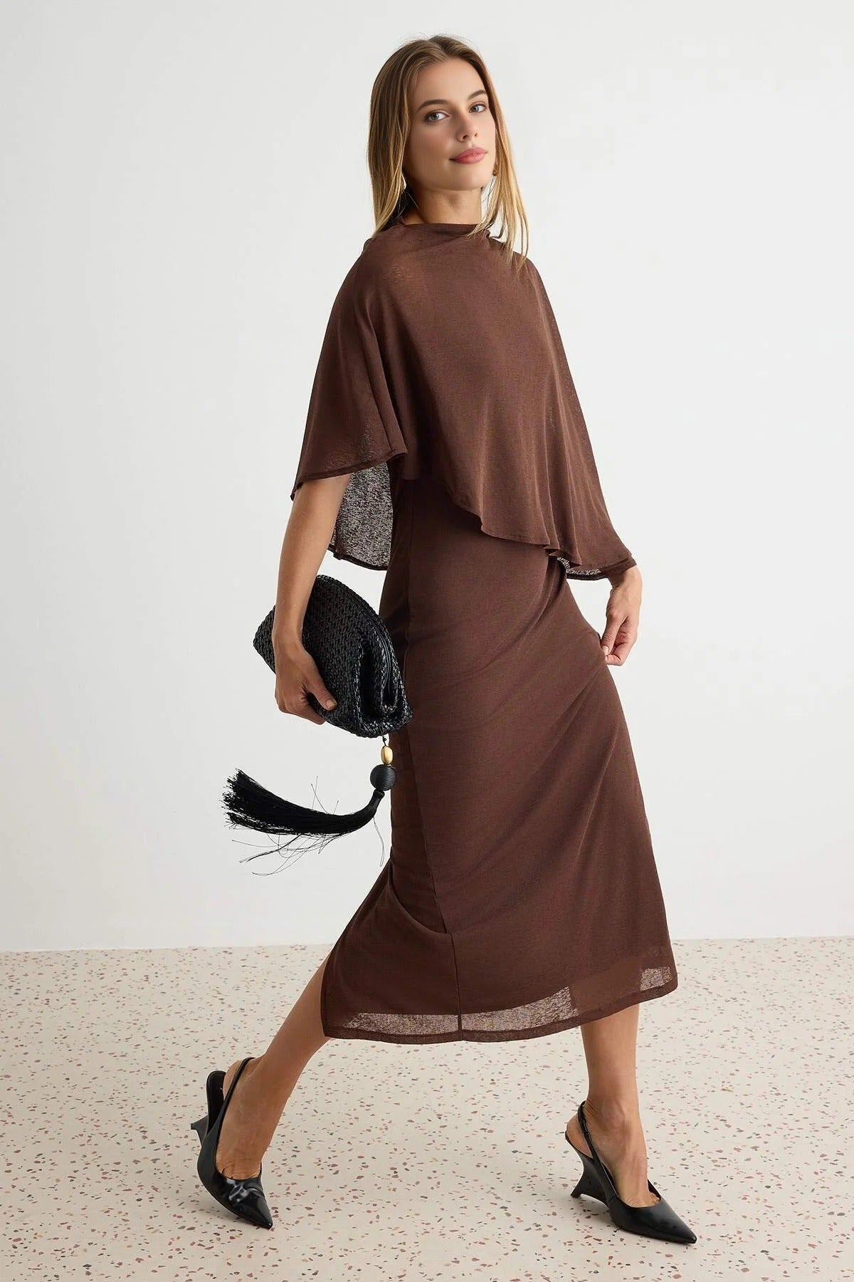 Boat Neck Batwing Sleeve Bodycon Maxi Dress