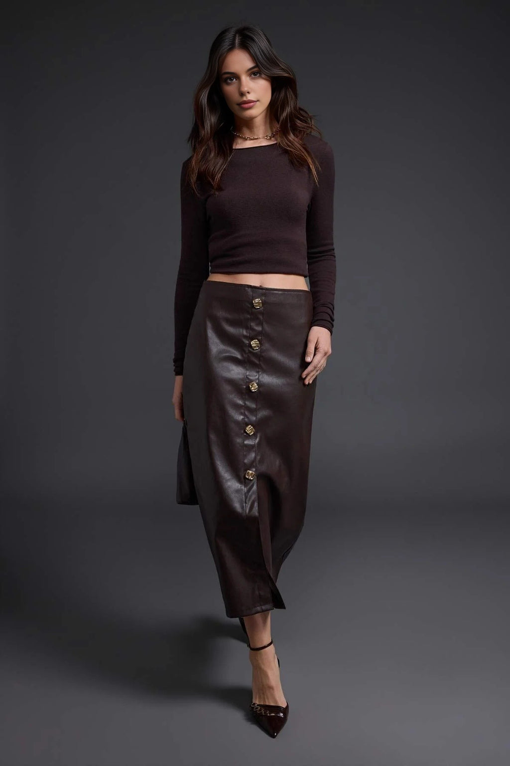 Button Detail Pencil Midi Skirt