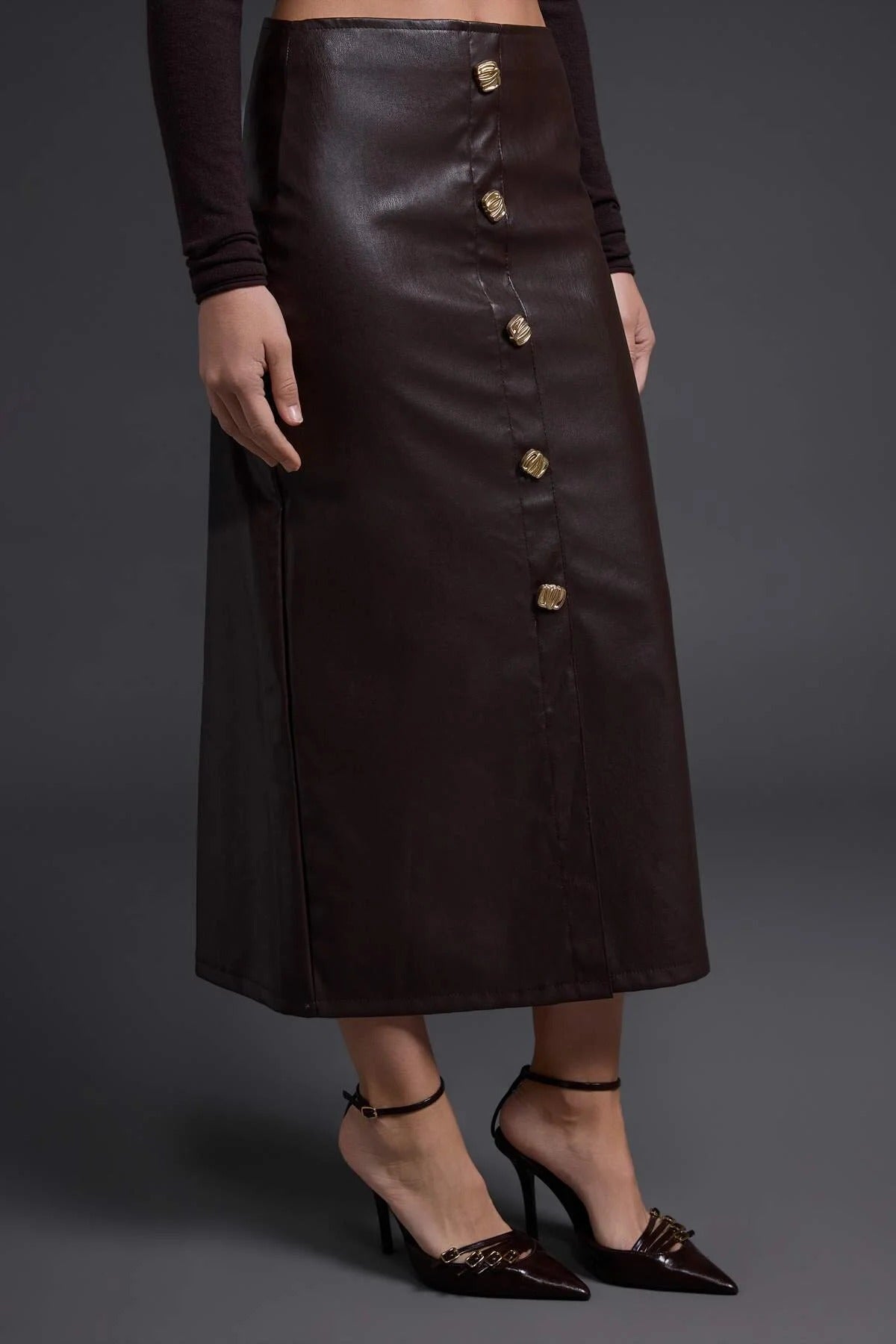 Button Detail Pencil Midi Skirt