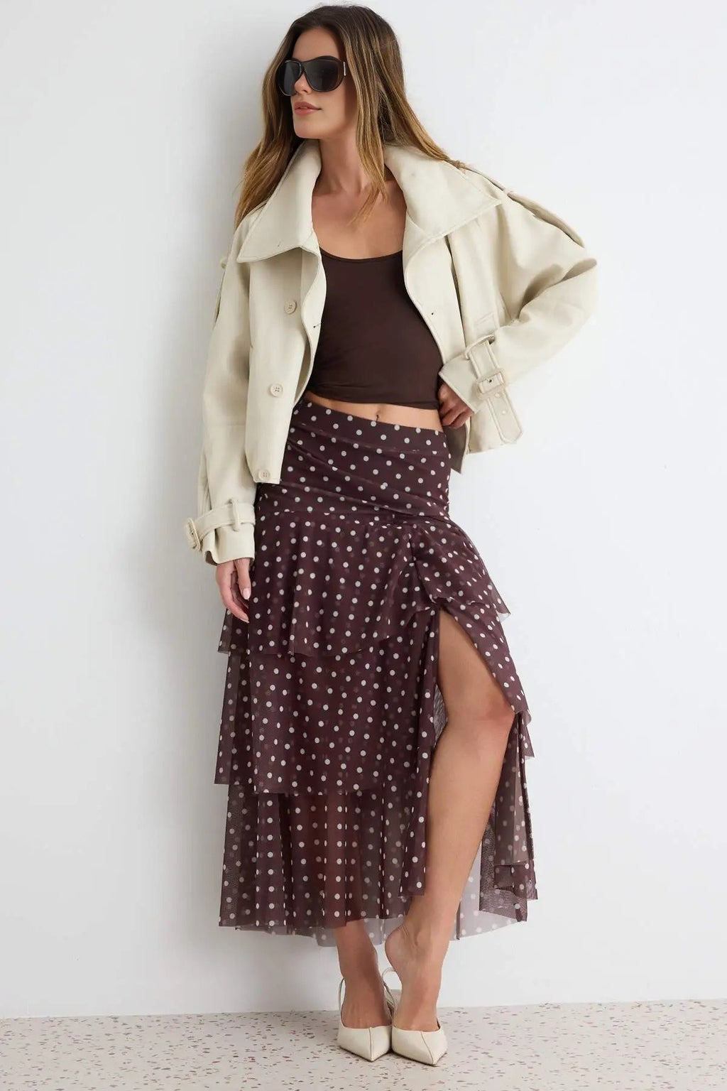 High Waist Ruffle Detail A-Line Maxi Skirt