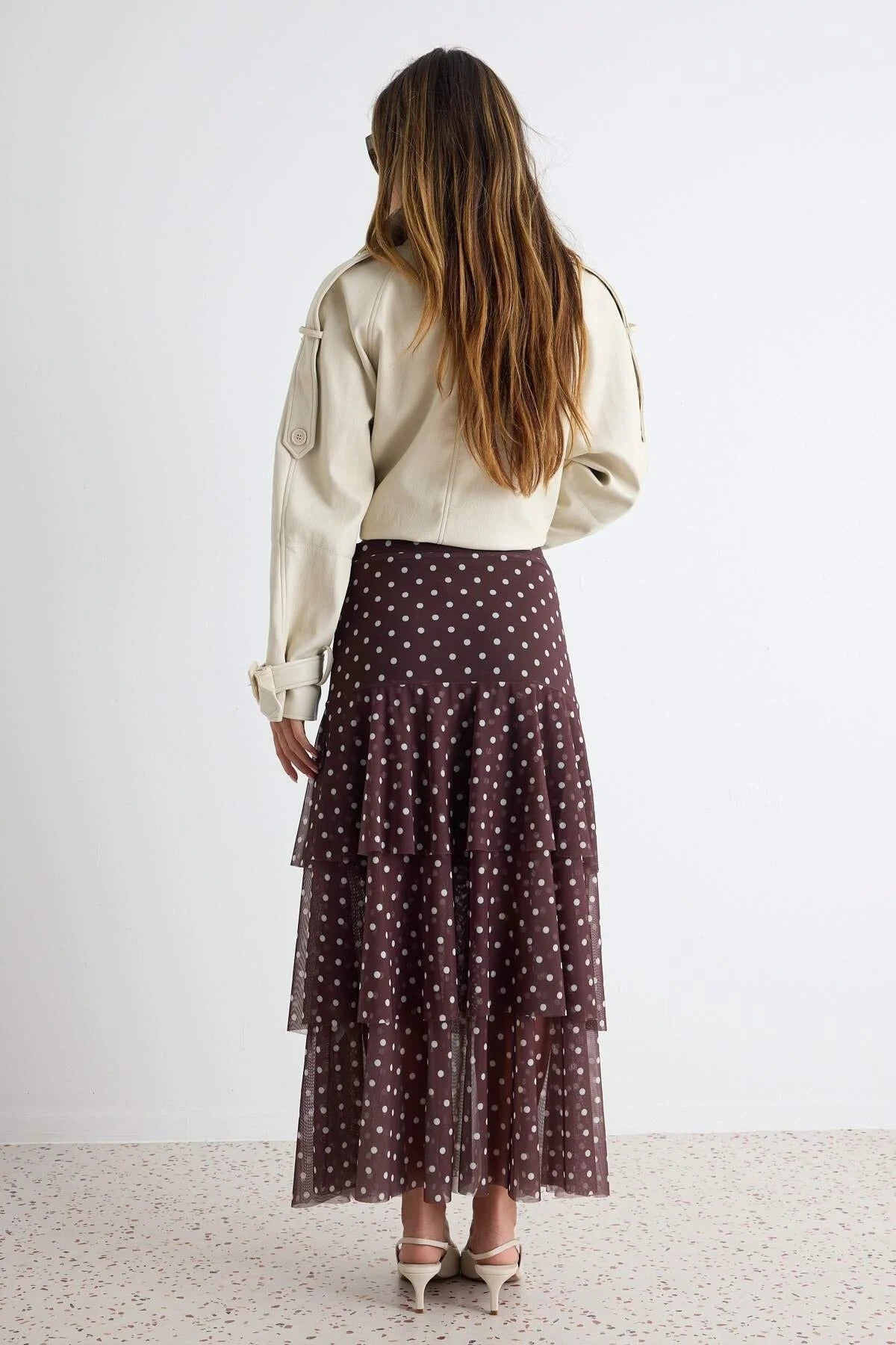 High Waist Ruffle Detail A-Line Maxi Skirt