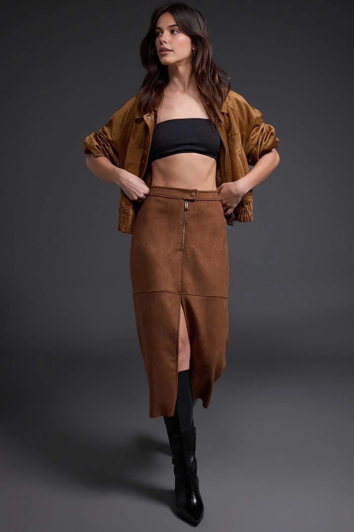 Zip Detail Pencil Midi Skirt