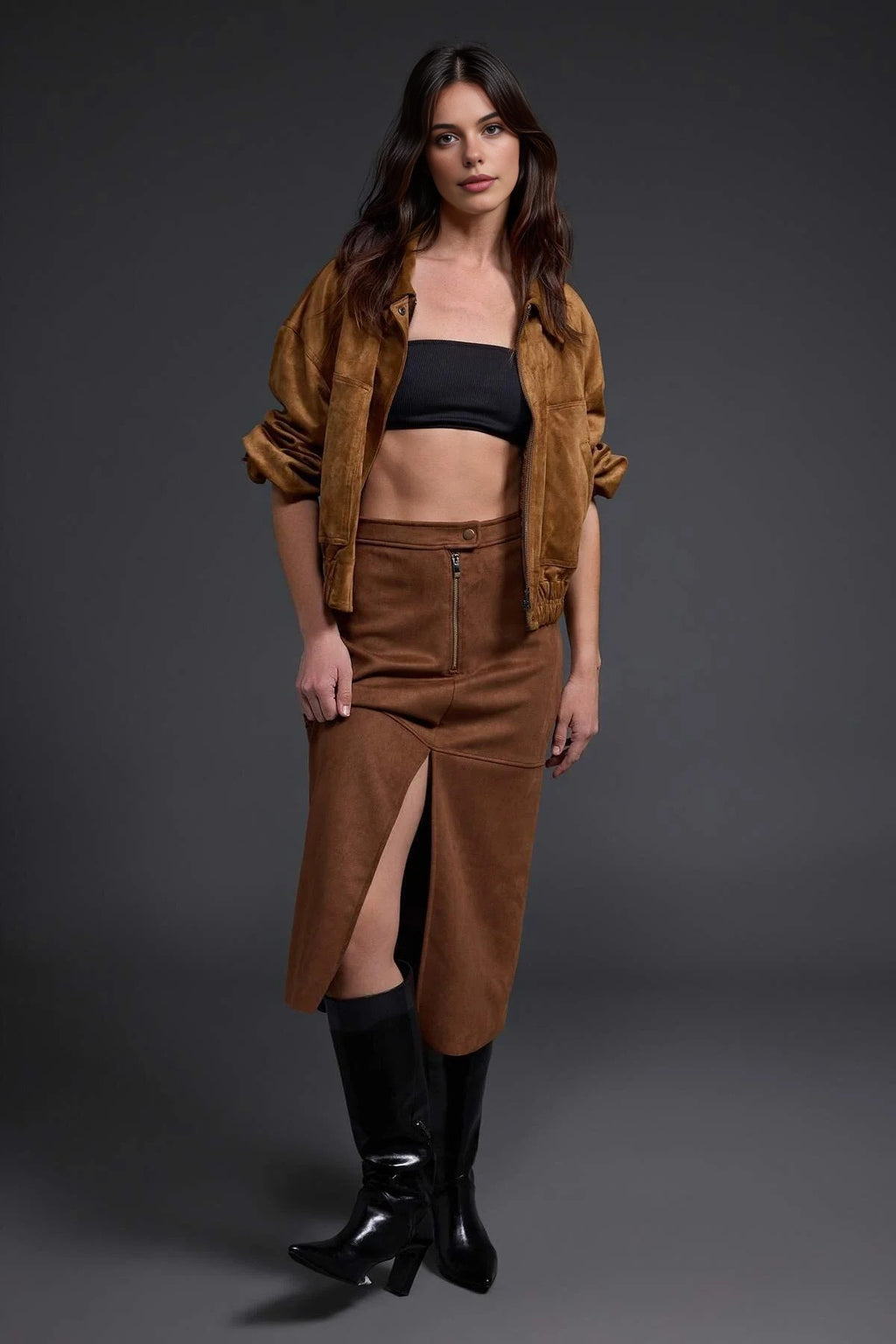 Zip Detail Pencil Midi Skirt