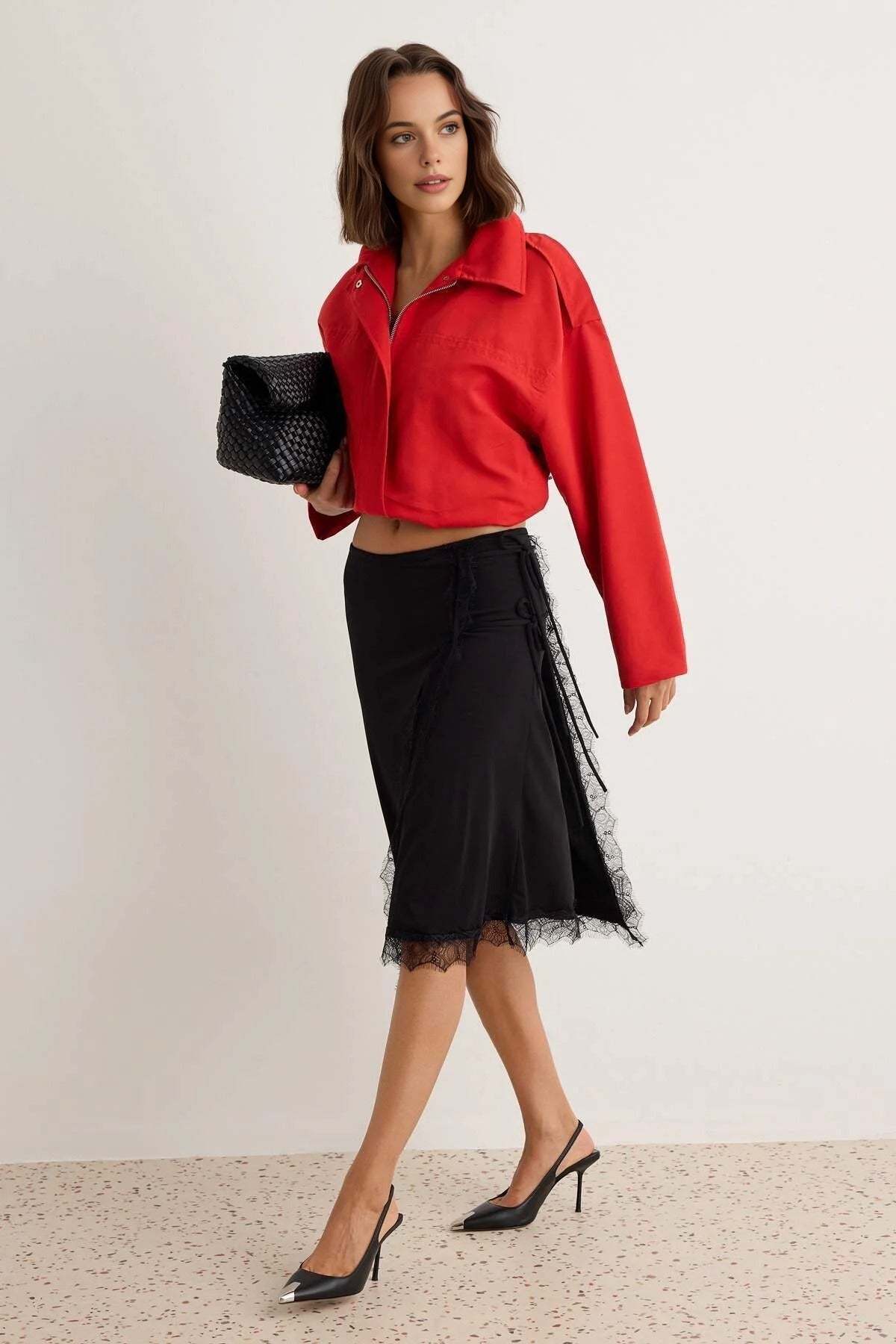 Lace Detail A-Line Normal Waist Midi Skirt