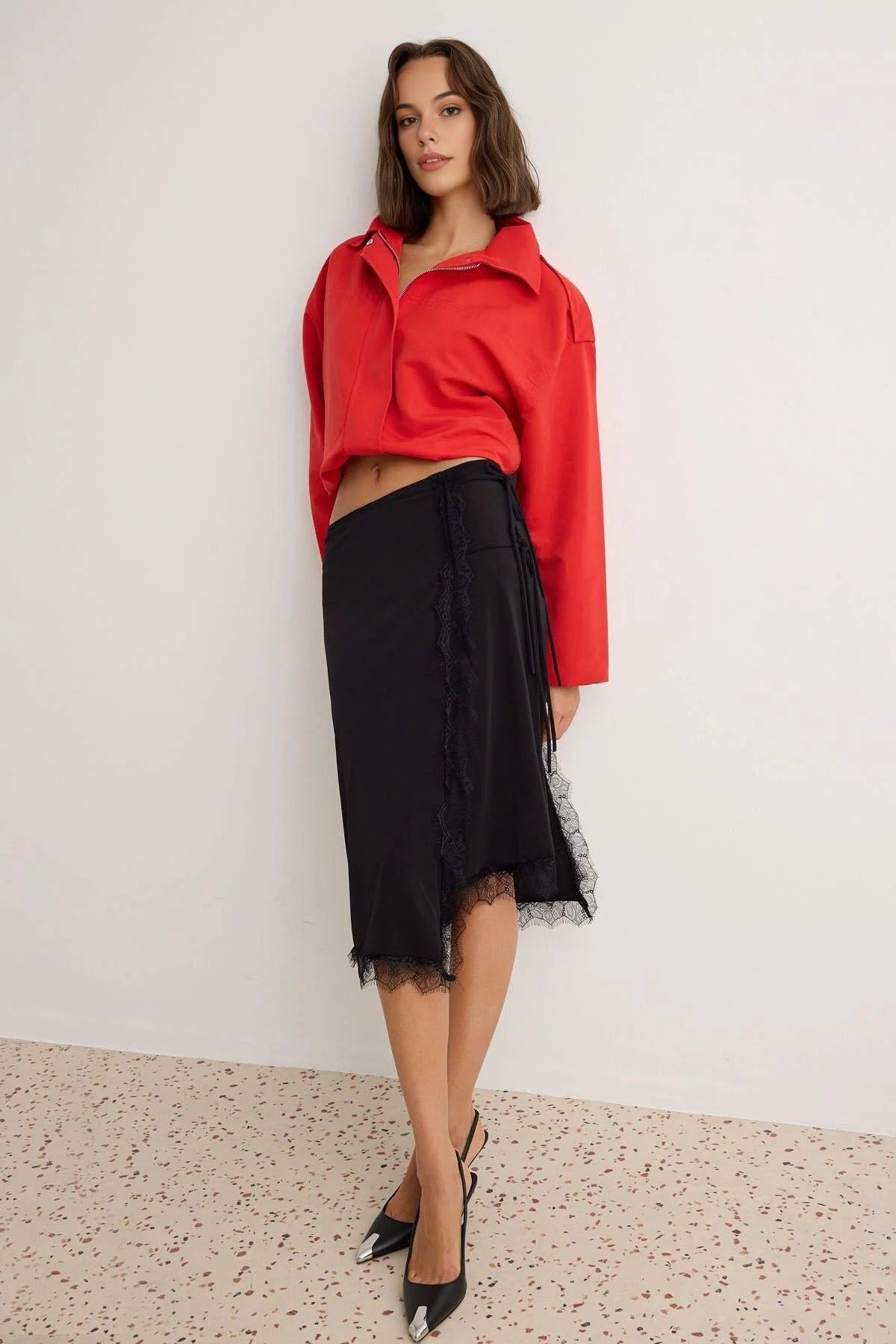 Lace Detail A-Line Normal Waist Midi Skirt