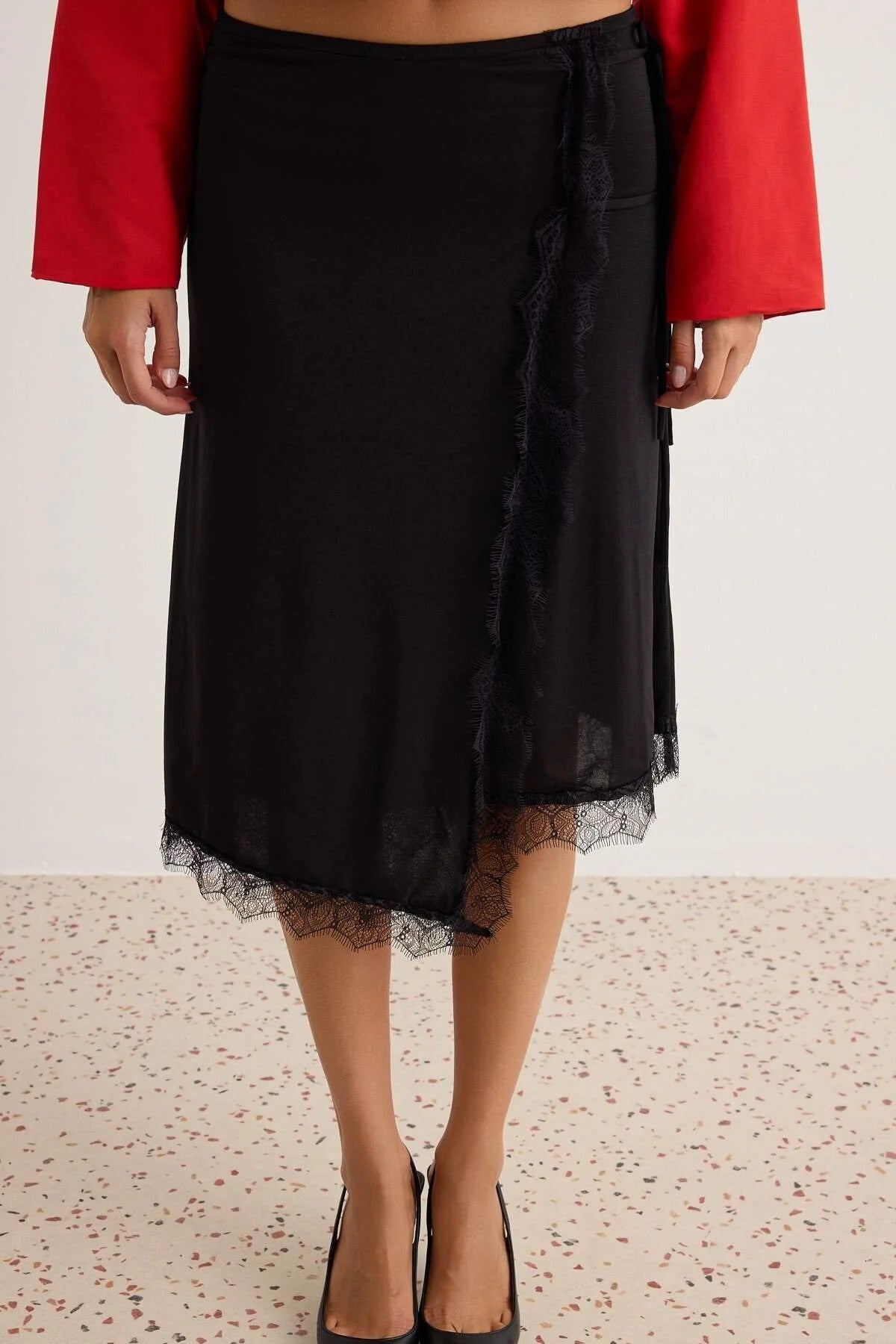 Lace Detail A-Line Normal Waist Midi Skirt